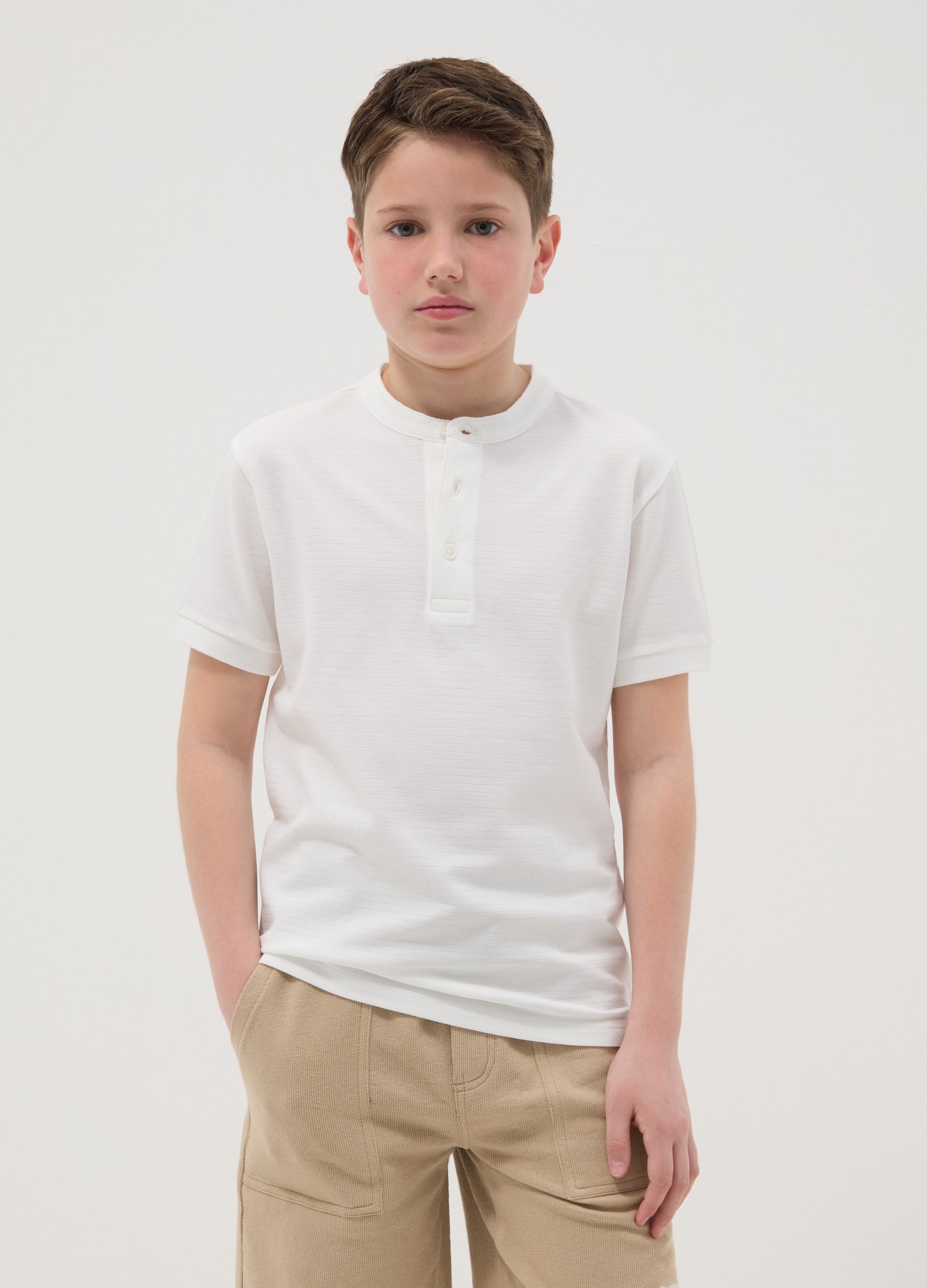 OVS KIDS, Polo In Puro Cotone Bianca Da Ragazzo Regular Fit Con Collo Coreano, Niño, Blanco óptico, Talla: 11-12