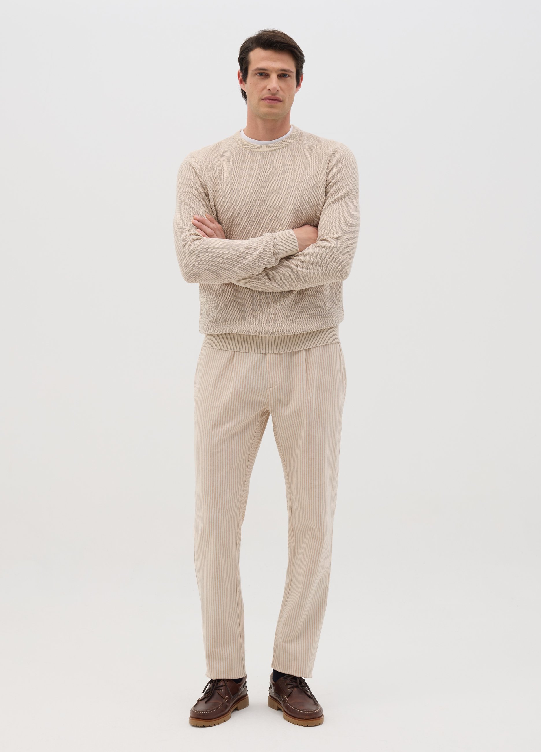 OVS, Pantalón De Algodón Y Lino Multicolor Slim Fit Para Hombre, Hombre, Blanco/azul, Talla: 52