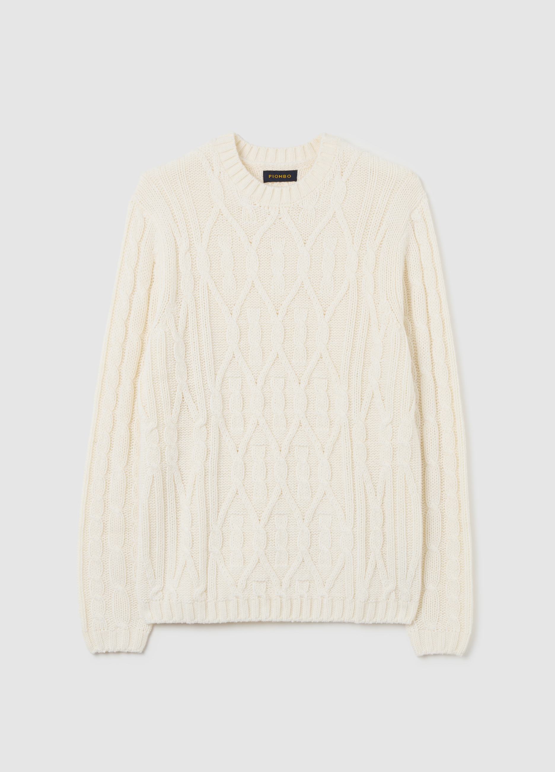PIOMBO, Suéter Blanco De Ajuste Regular Con Diseño De Cable, Hombre, Blanco crema, Talla: XXL