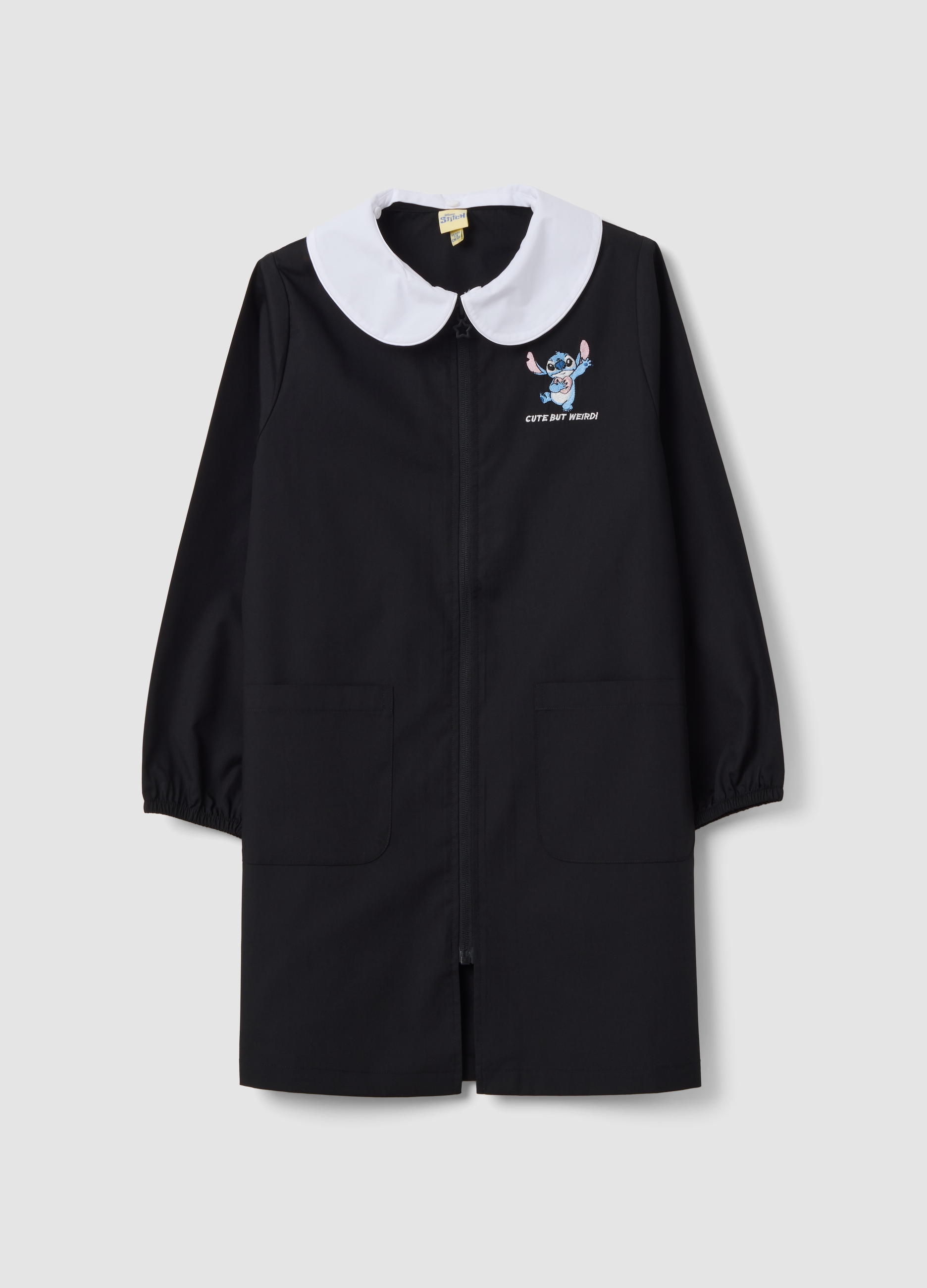 DISNEY, Grembiule Da Scuola Nero Con Colletto Bianco E Ricamo Stitch Per Bambina, Nero, Taglia: 5-6