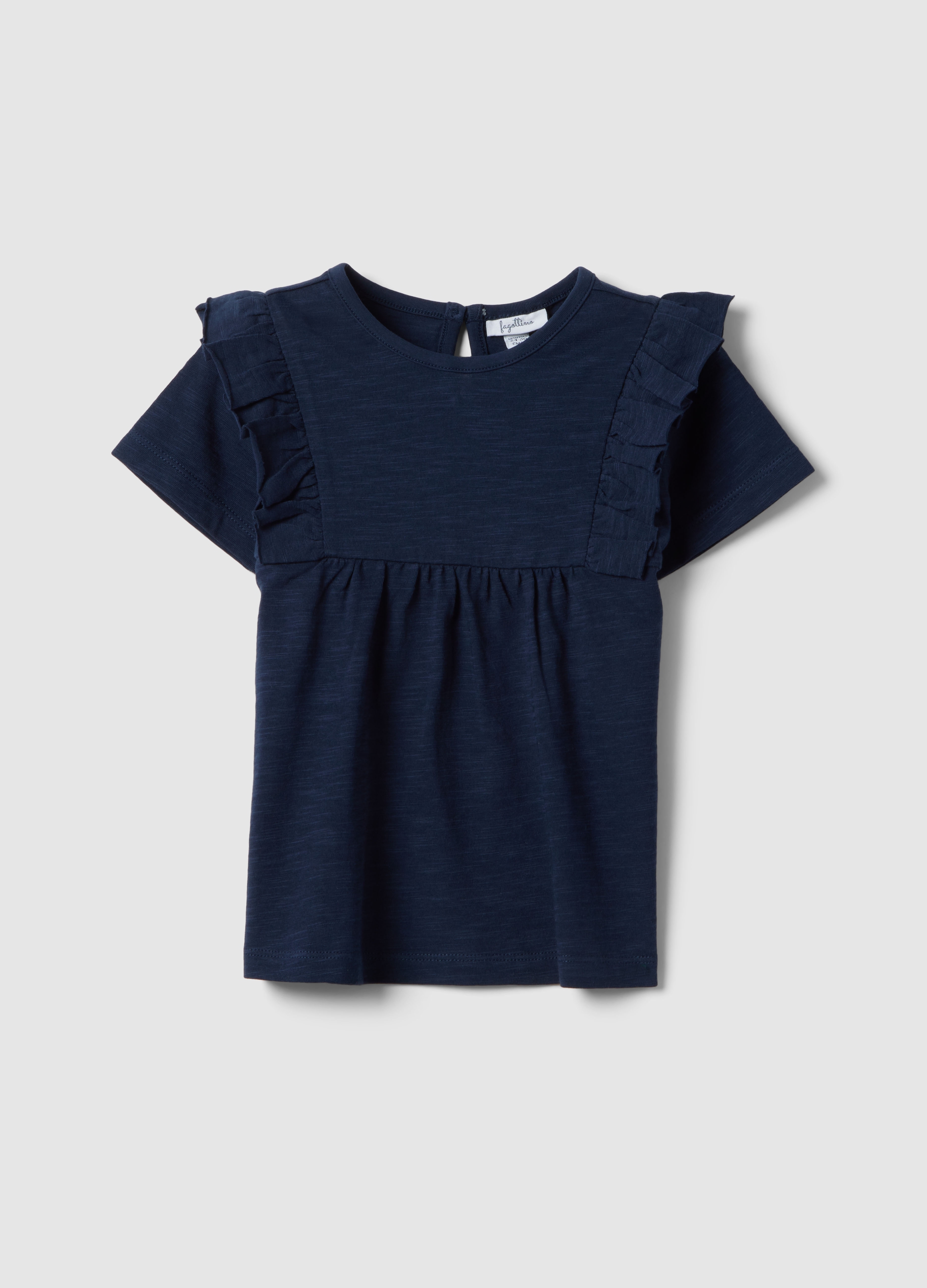 FAGOTTINO, Camiseta Azul De Algodón Puro Para Niña, Corte Regular, Con Volantes, Niña, Azul, Talla: 18-24