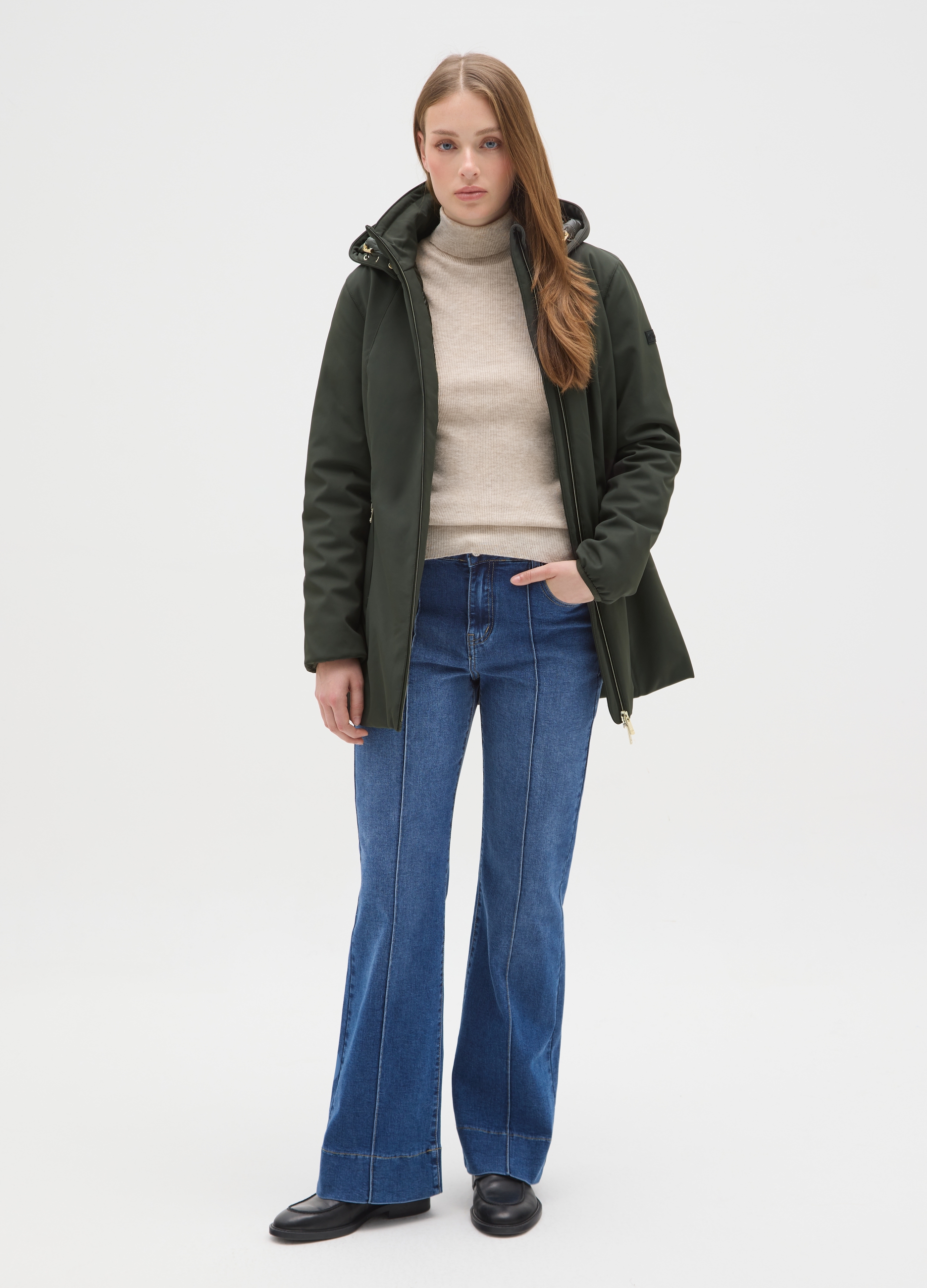 HYBRID, Giacca Imbottita Verde Regular Fit Con Zip E Cappuccio, Donna, Verde, Taglia: L