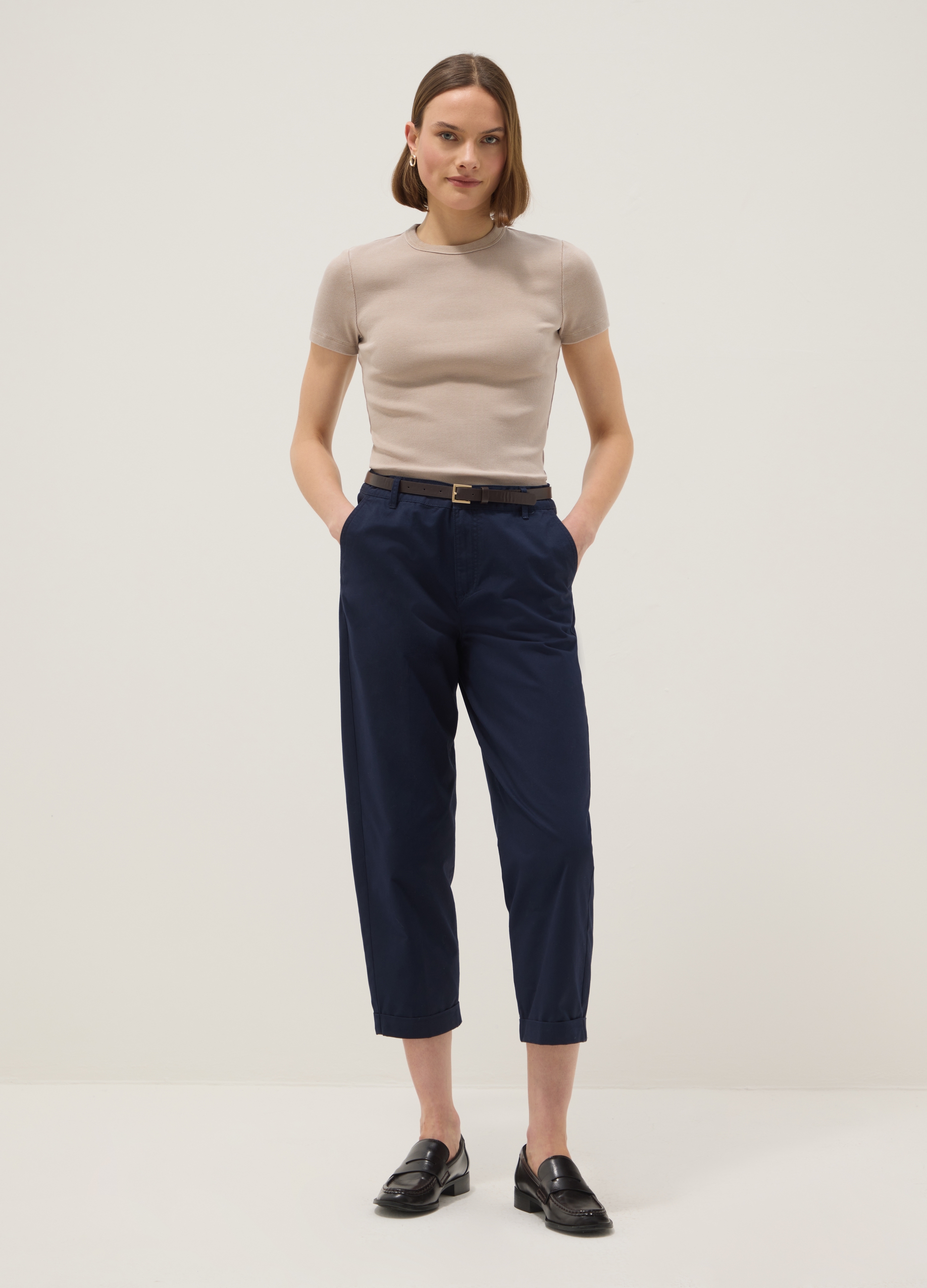 Camiseta Ajustada Beige De Algodón Elástico, Mujer, Beige Claro, Talla: 40