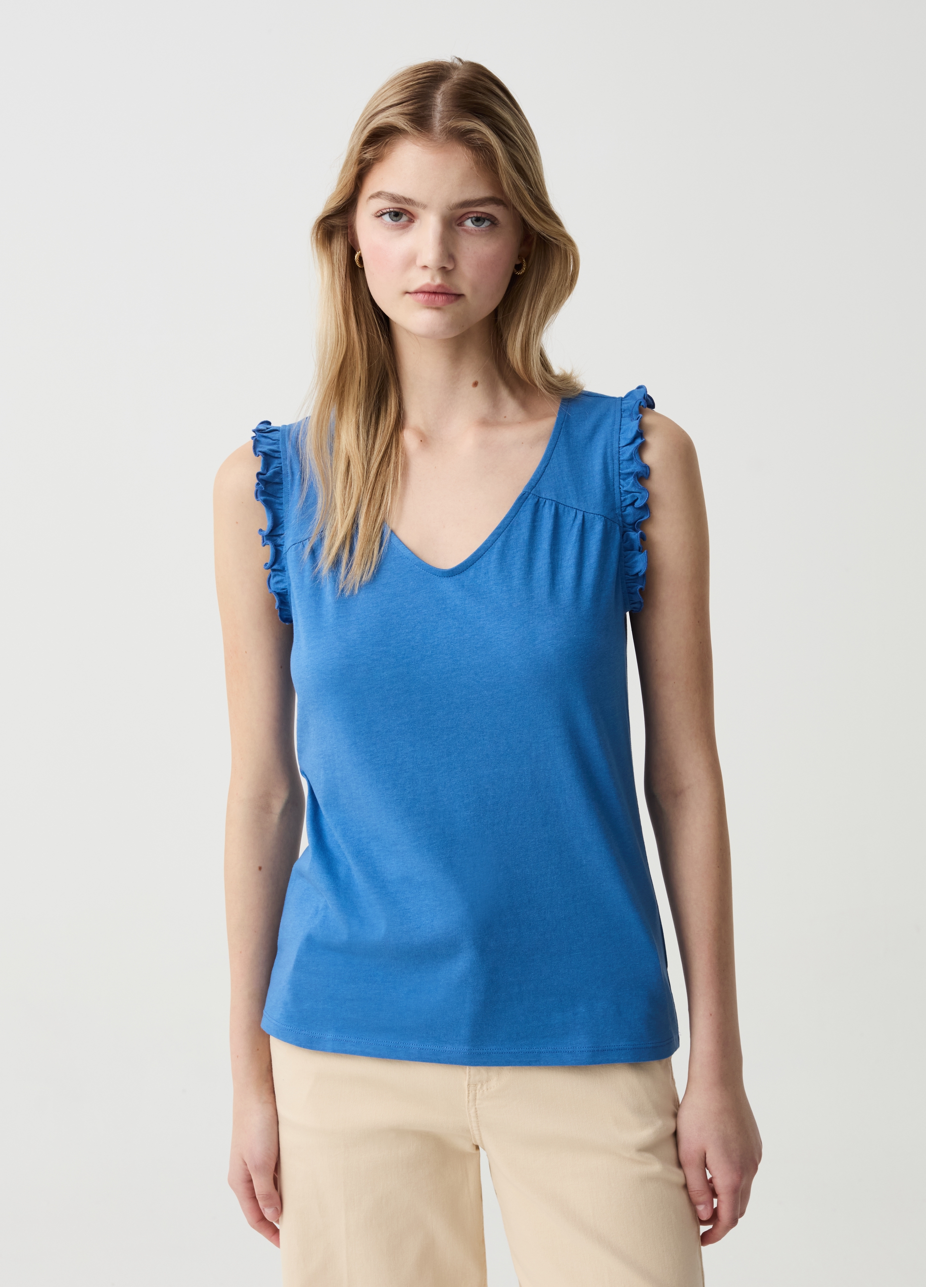 OVS , Tank Top Con Rouche, Donna, Blu, Taglia: XS