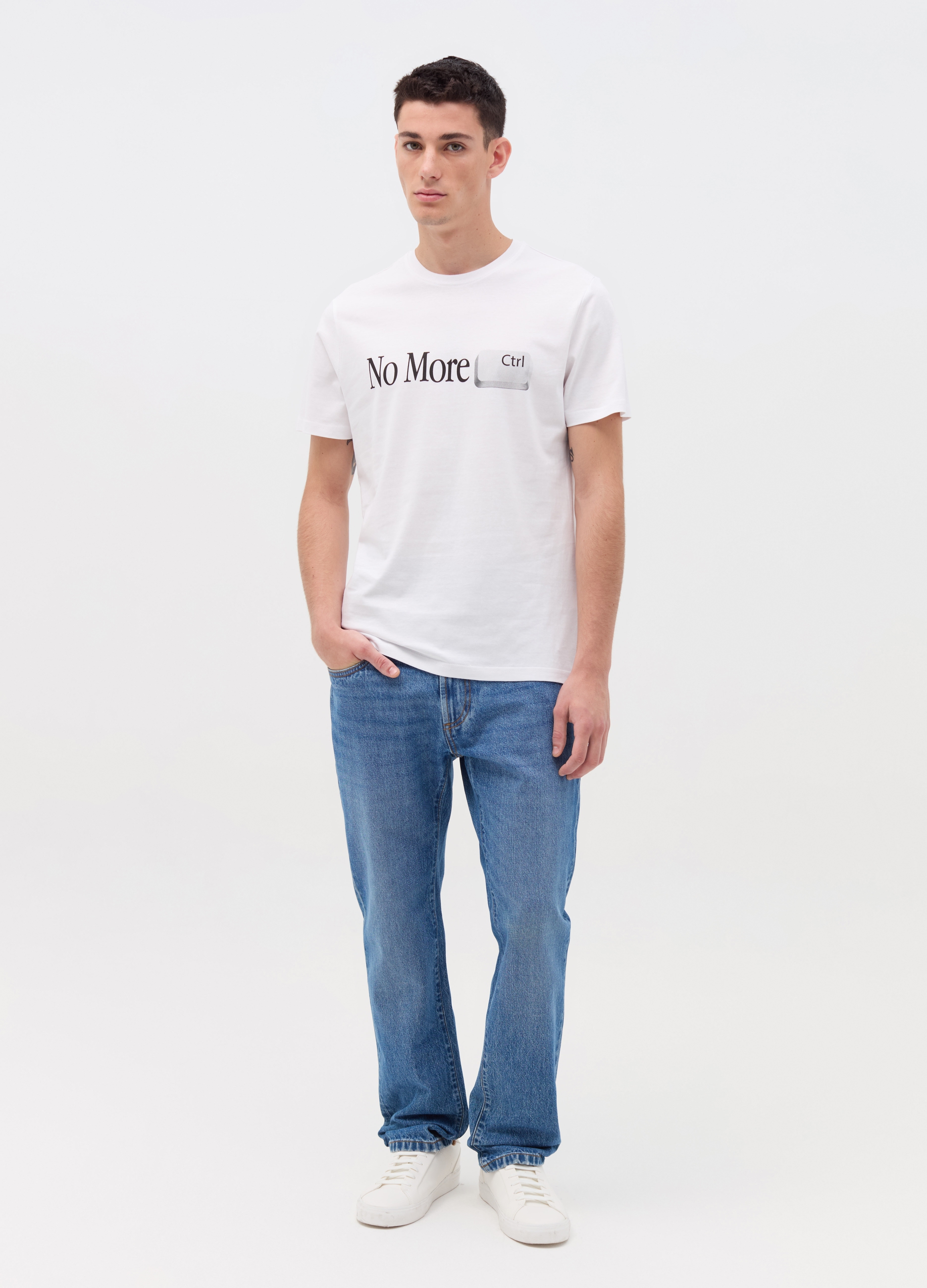 OVS, T-shirt In Cotone Con Stampa "no More Ctrl", Uomo, Bianco, Taglia: M