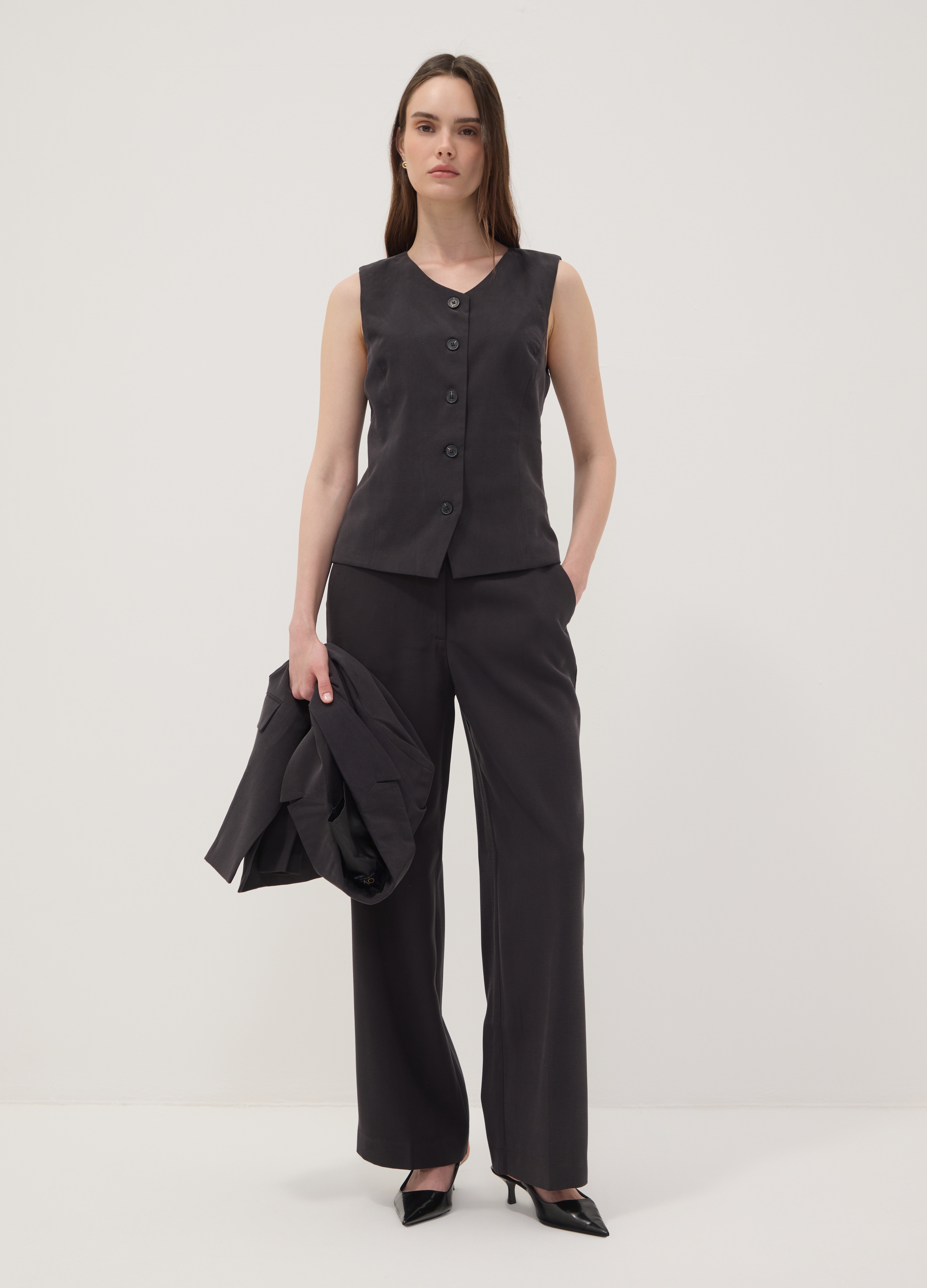 OVS, Pantaloni Neri In Misto Viscosa Straight Fit, Donna, Nero, Taglia: 42