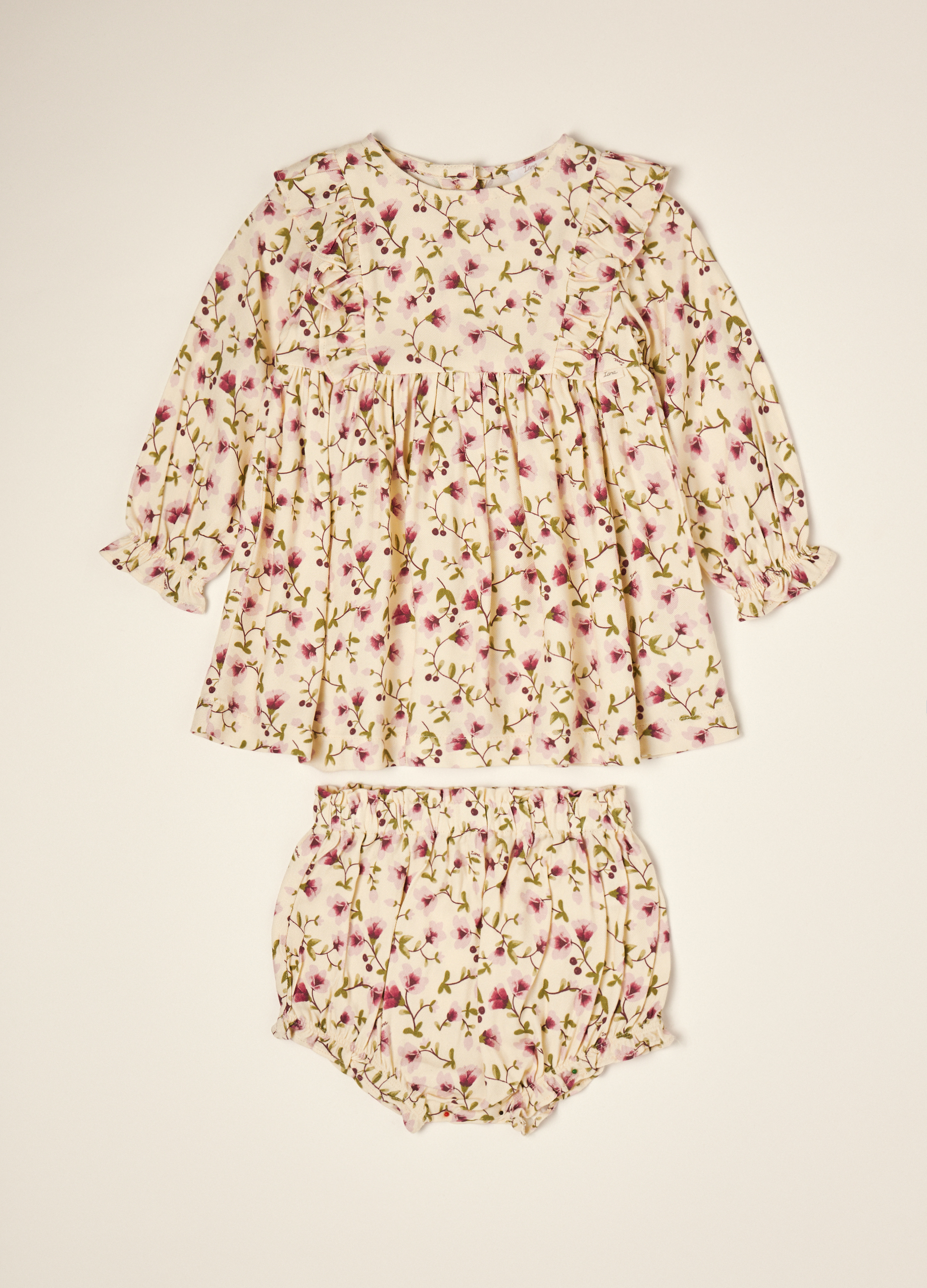 IANA, Completo Beige In Pura Viscosa A Fiori Con Girocollo, Neonata, Beige, Taglia: 6