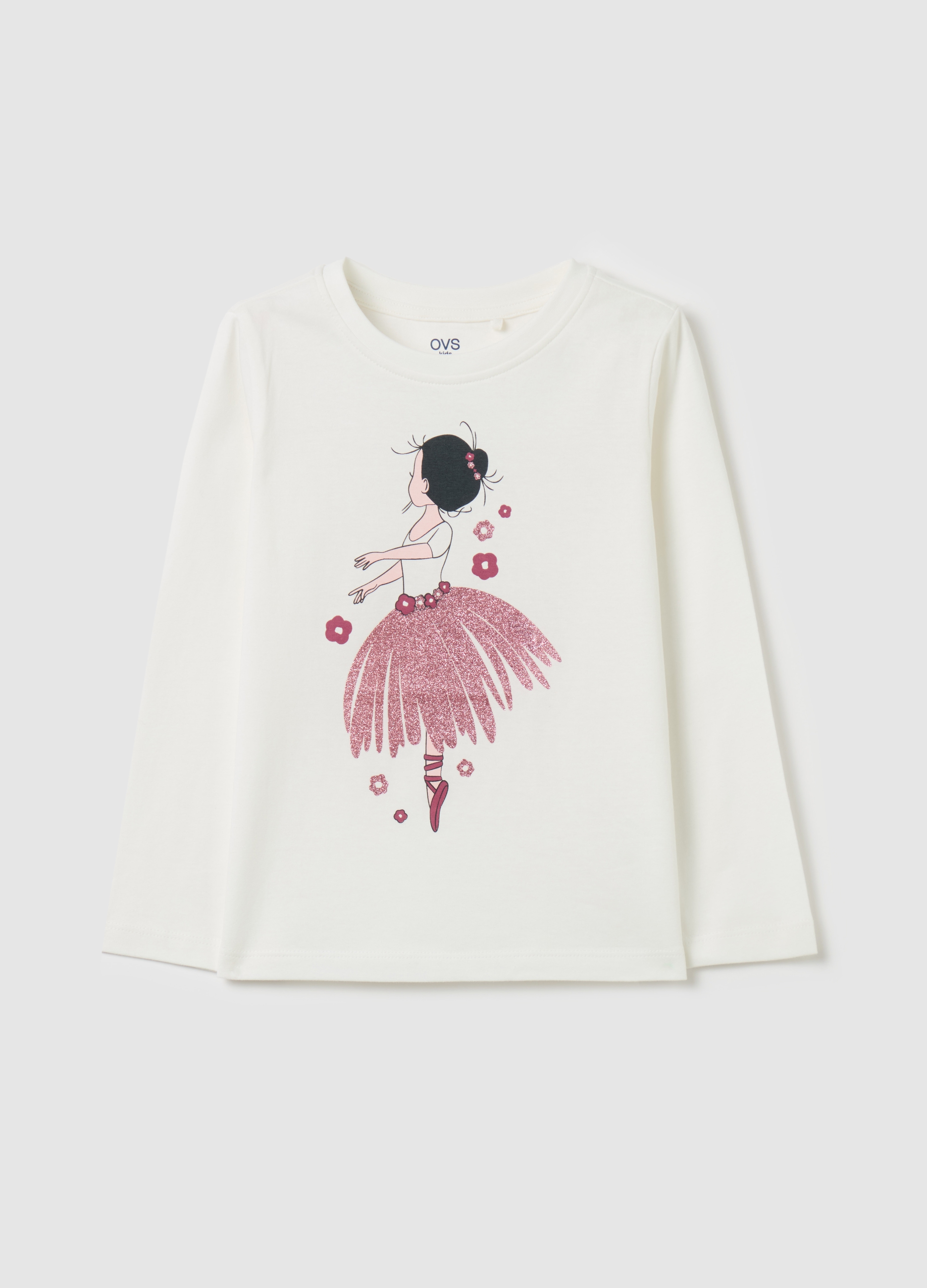 OVS KIDS, Camiseta De Manga Larga Con Estampado Purpurina, Niña, Blanco, Talla: 9-10