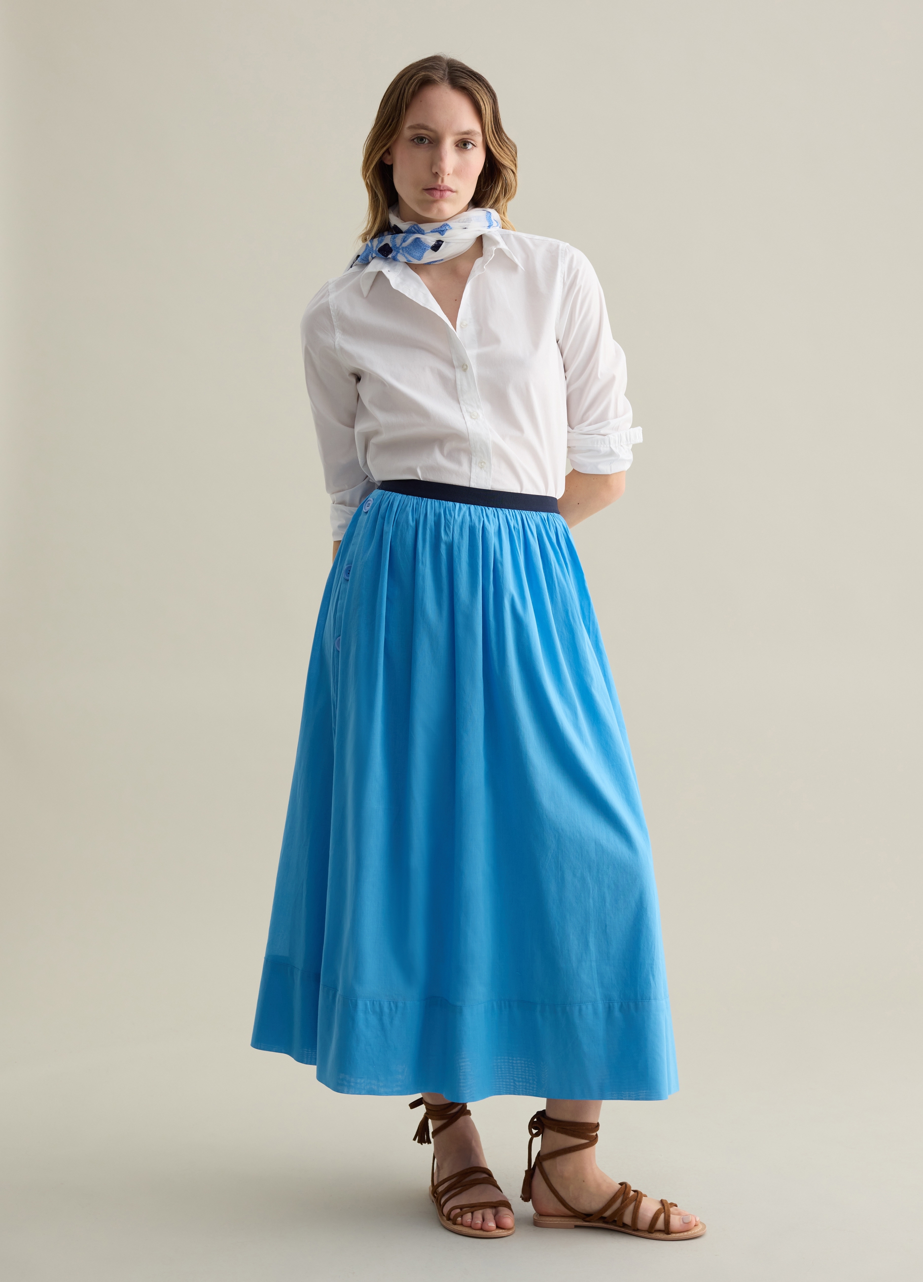 PIOMBO, Falda Midi De Algodón Celeste, Mujer, Azul Claro, Talla: 42