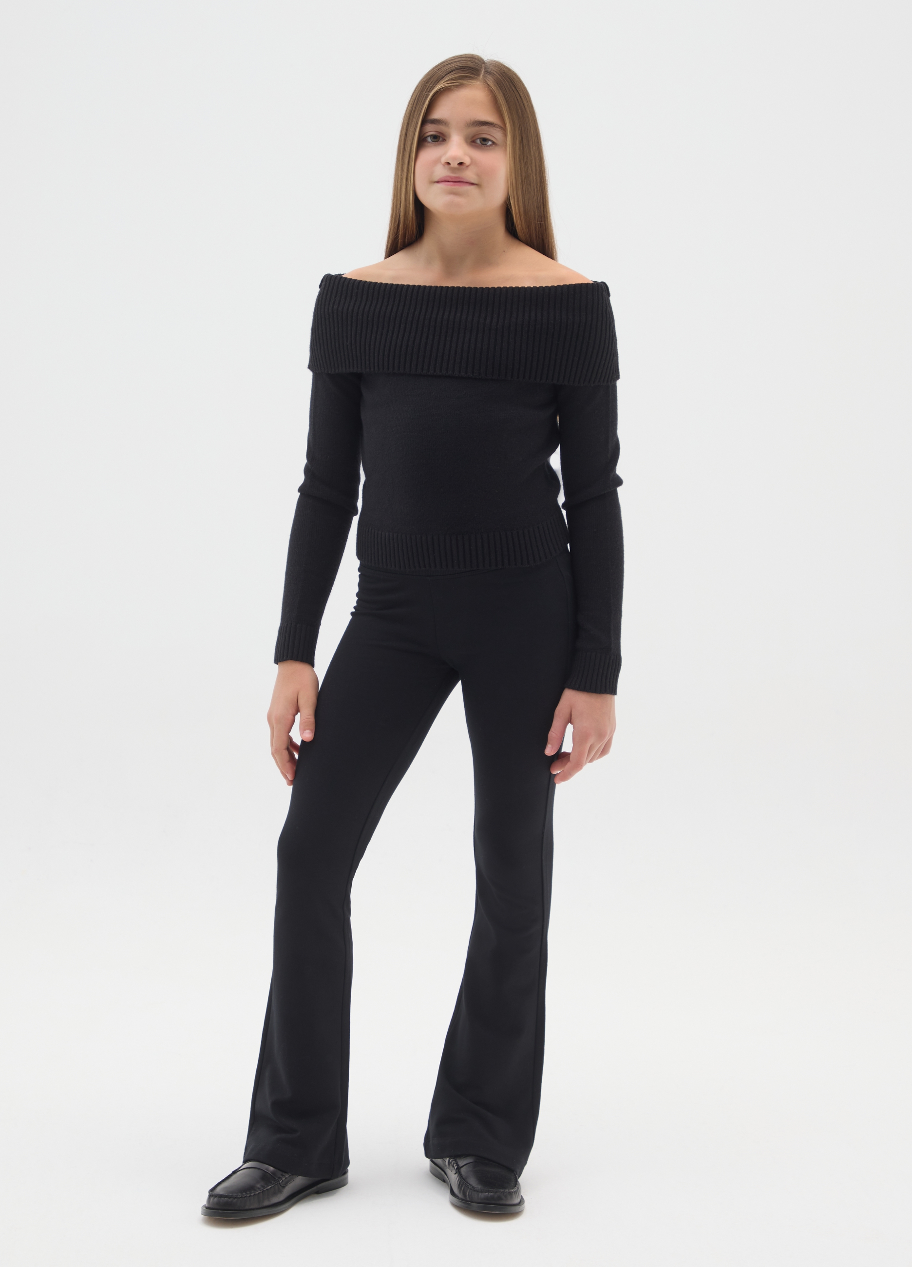 OVS KIDS, Pantaloni Da Ragazza In Misto Cotone Nero Flare, Bambina, Nero, Taglia: 10-11