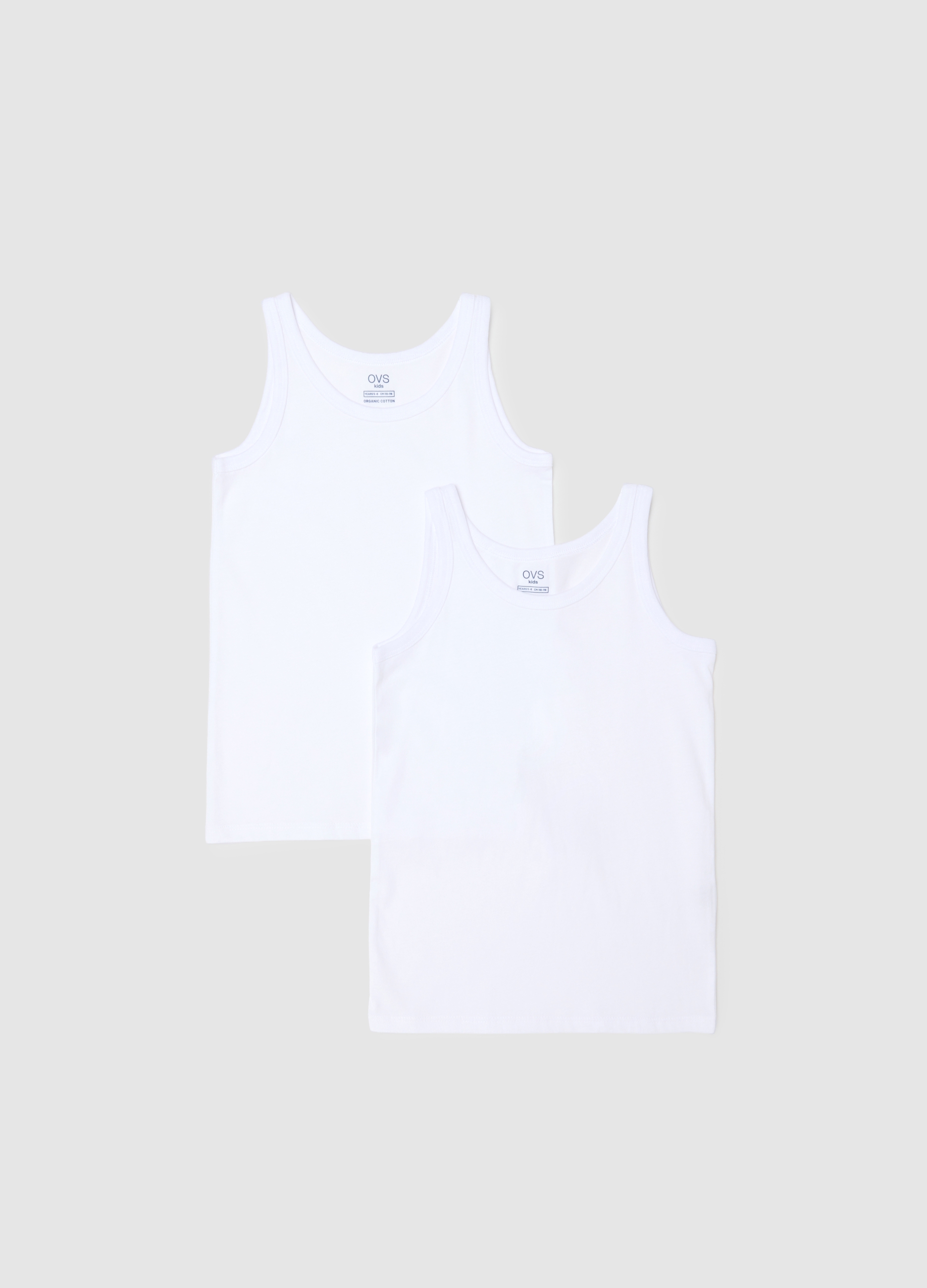 OVS KIDS, Bipack Canotte Bianche Da Bambino In Puro Cotone Regular Fit, Unisex, Bianco, Taglia: 5-6