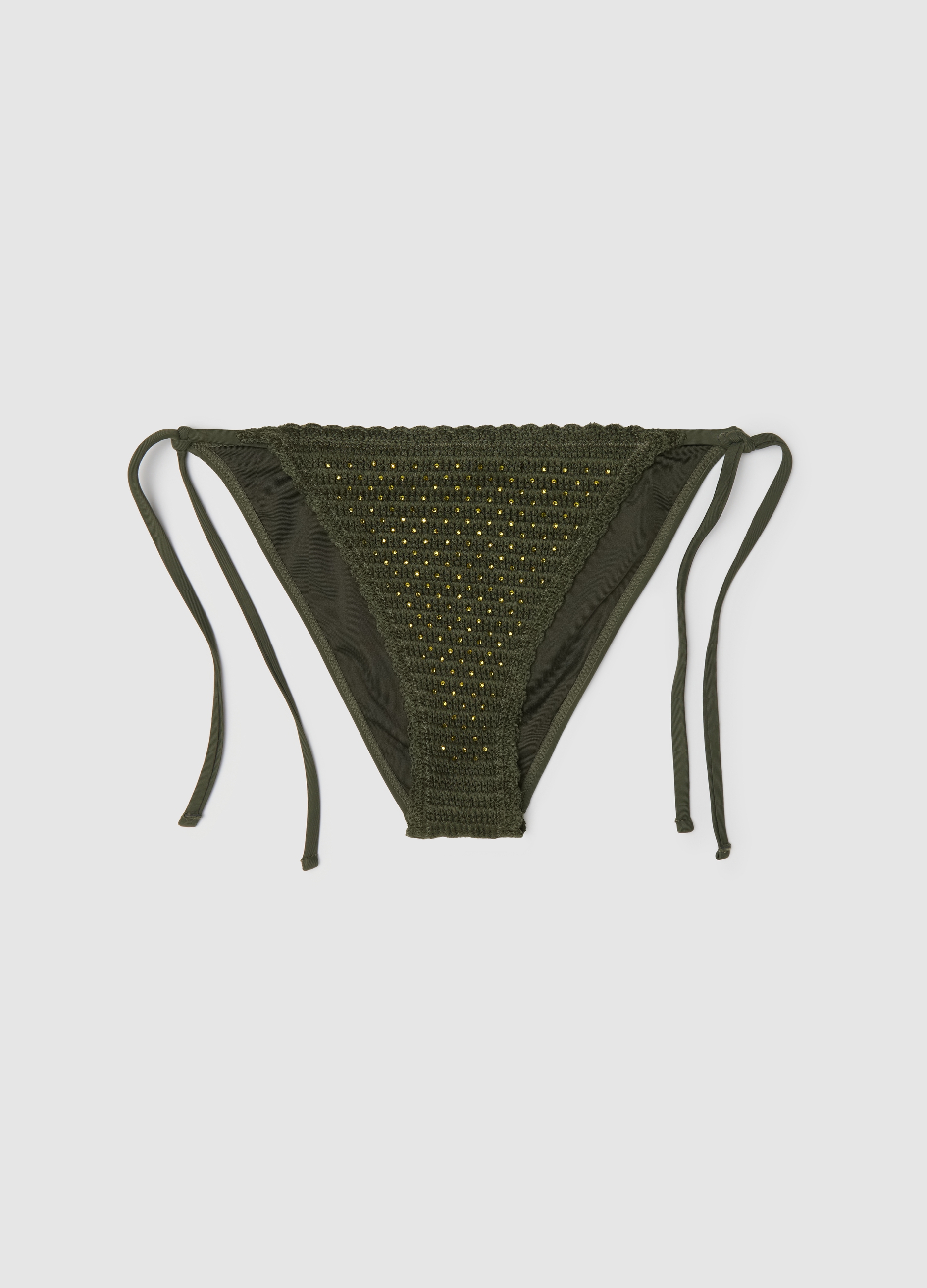 OVS , Slip Bikini Da Donna Verde In Crochet Con Strass, Verde, Taglia: 2
