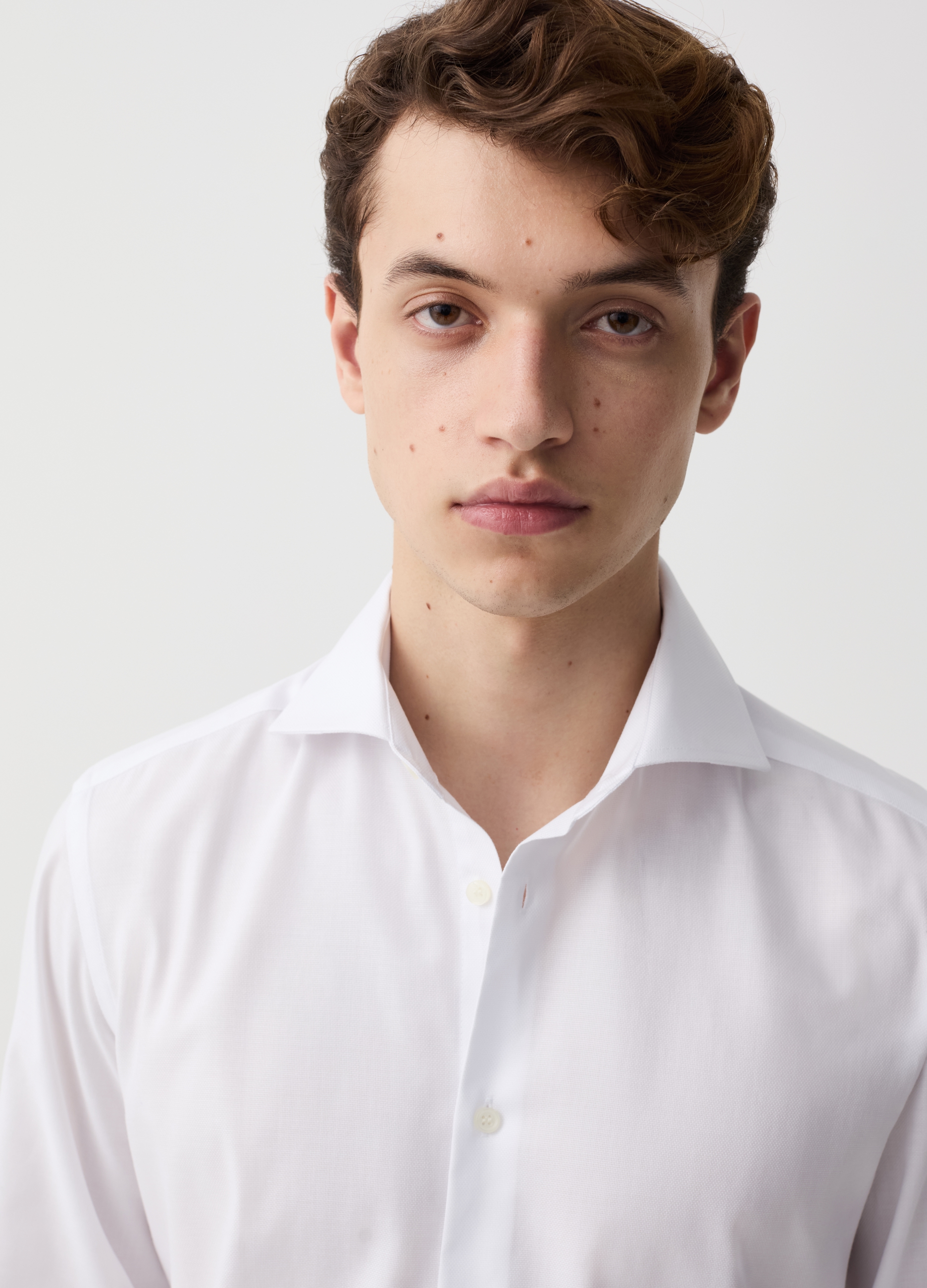 OVS, Camisa Slim Fit Planchado Fácil Color Liso, Hombre, Blanco óptico, Talla: 44