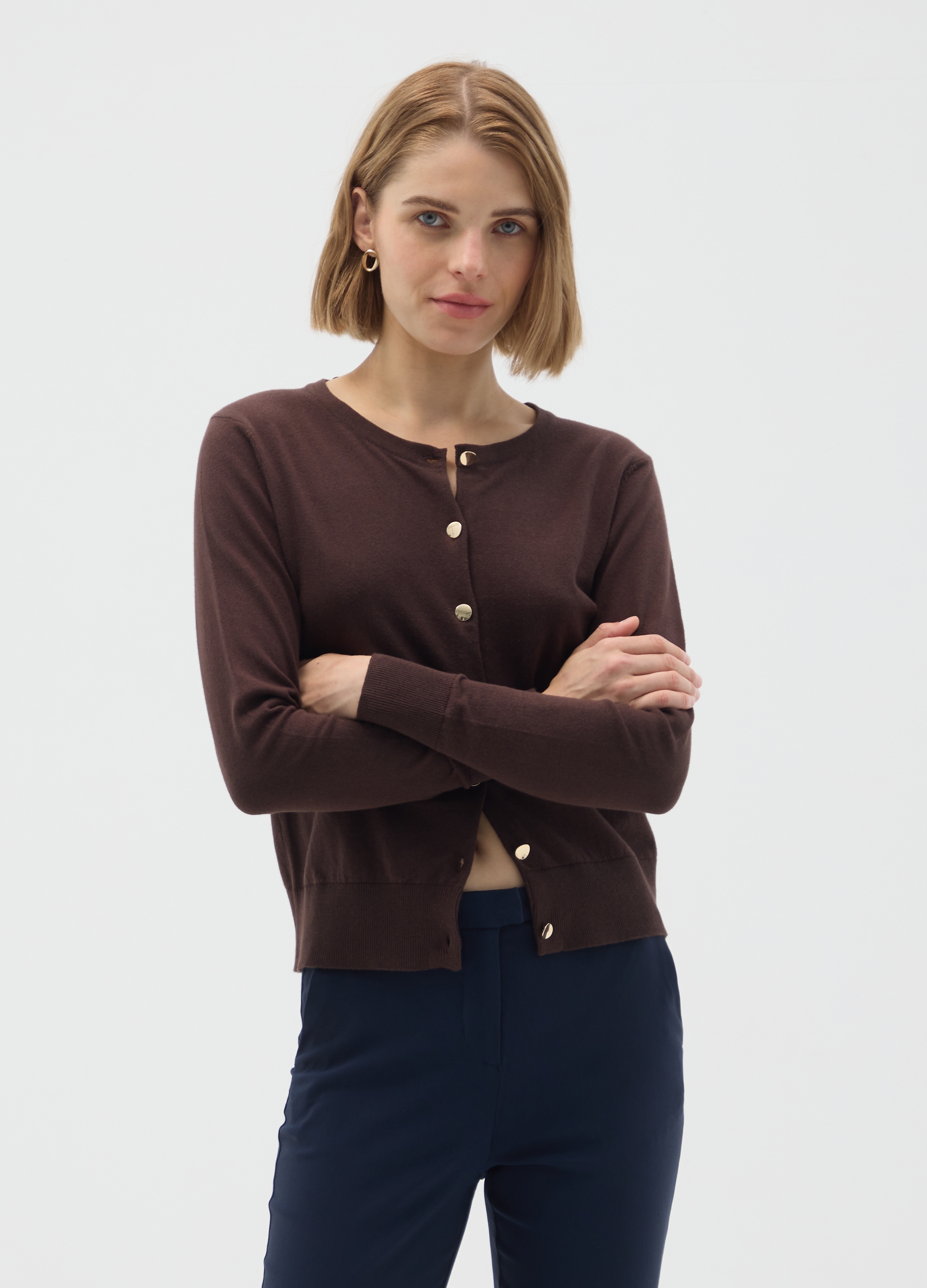 OVS, Cardigan In Puro Cotone Marrone Regular Fit, Donna, Marrone, Taglia: M