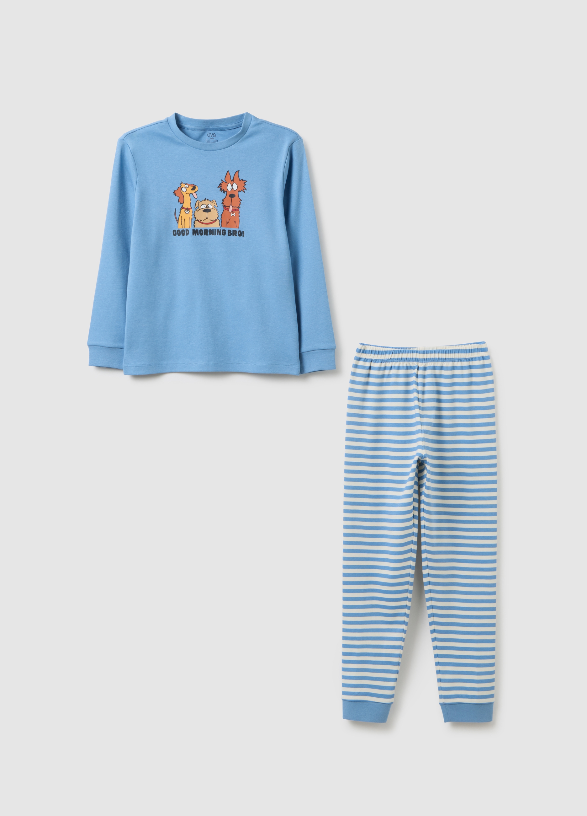 Pijama Infantil De Algodón Puro Multicolor Ajuste Regular, Niño, Blanco/azul claro, Talla: 9-10