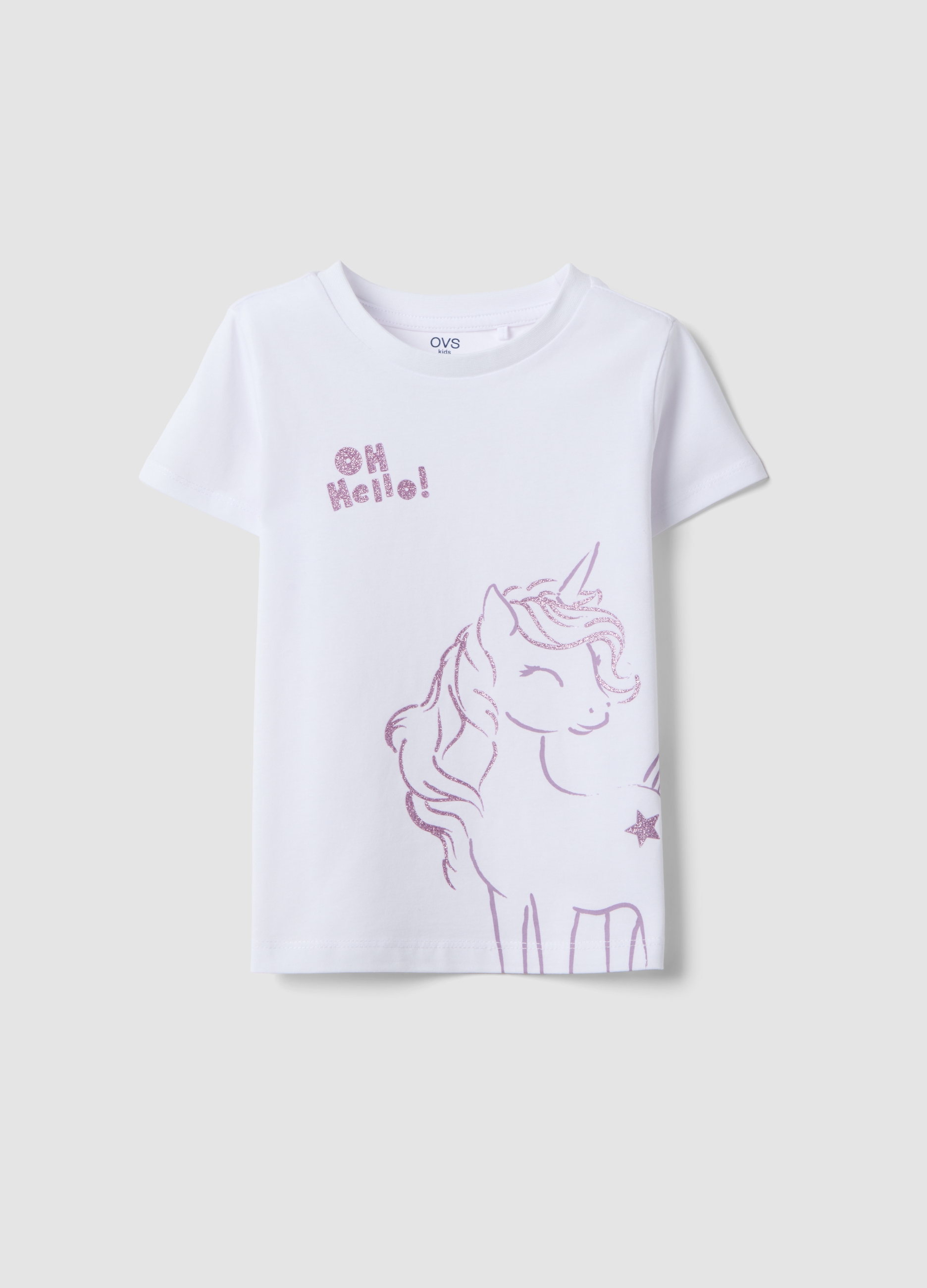 OVS KIDS, Camiseta Blanca De Algodón Puro Para Niña, Ajuste Regular Con Estrellas, Niña, Blanco, Talla: 8-9