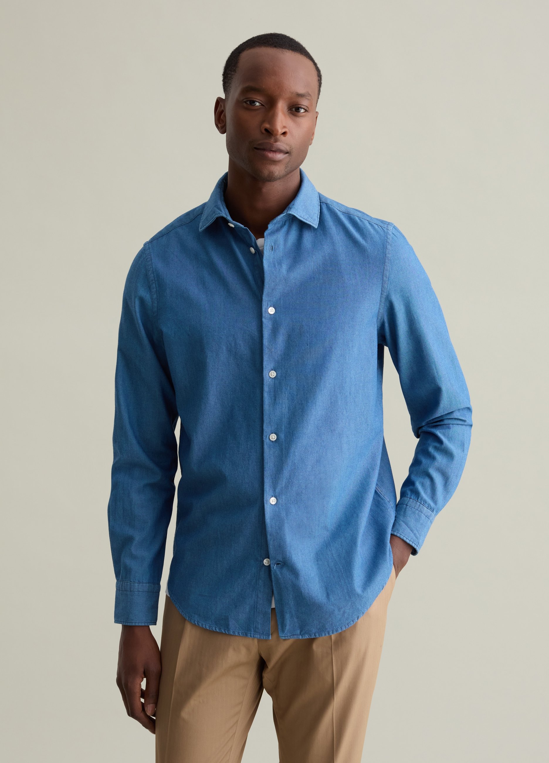 PIOMBO, Camicia Regular Fit In Denim Chambray, Uomo, Denim, Taglia: S