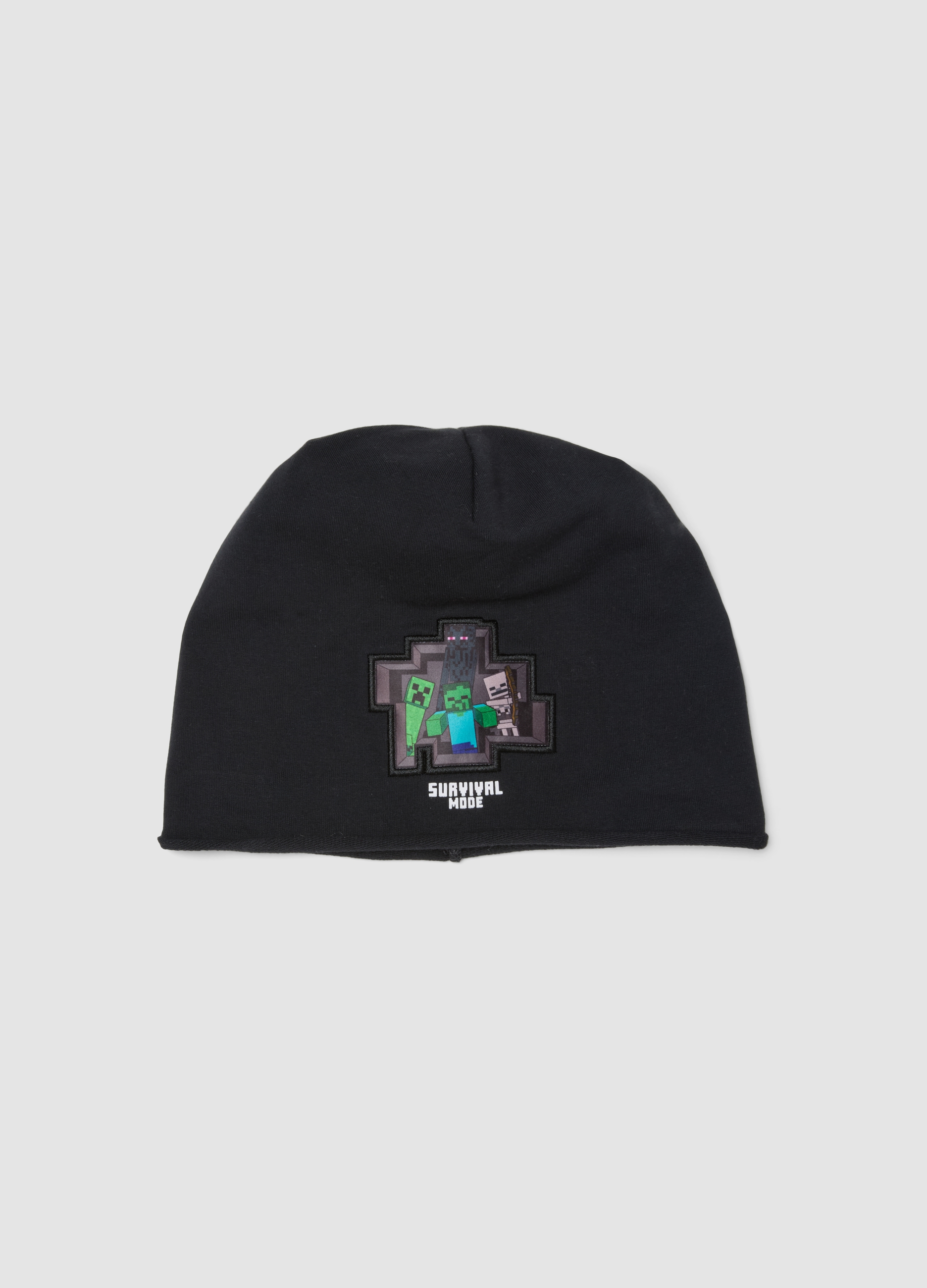 OVS KIDS, Cappello Nero In Cotone Elasticizzato Con Ricamo Minecraft Per Bambino, Nero, Taglia: 56