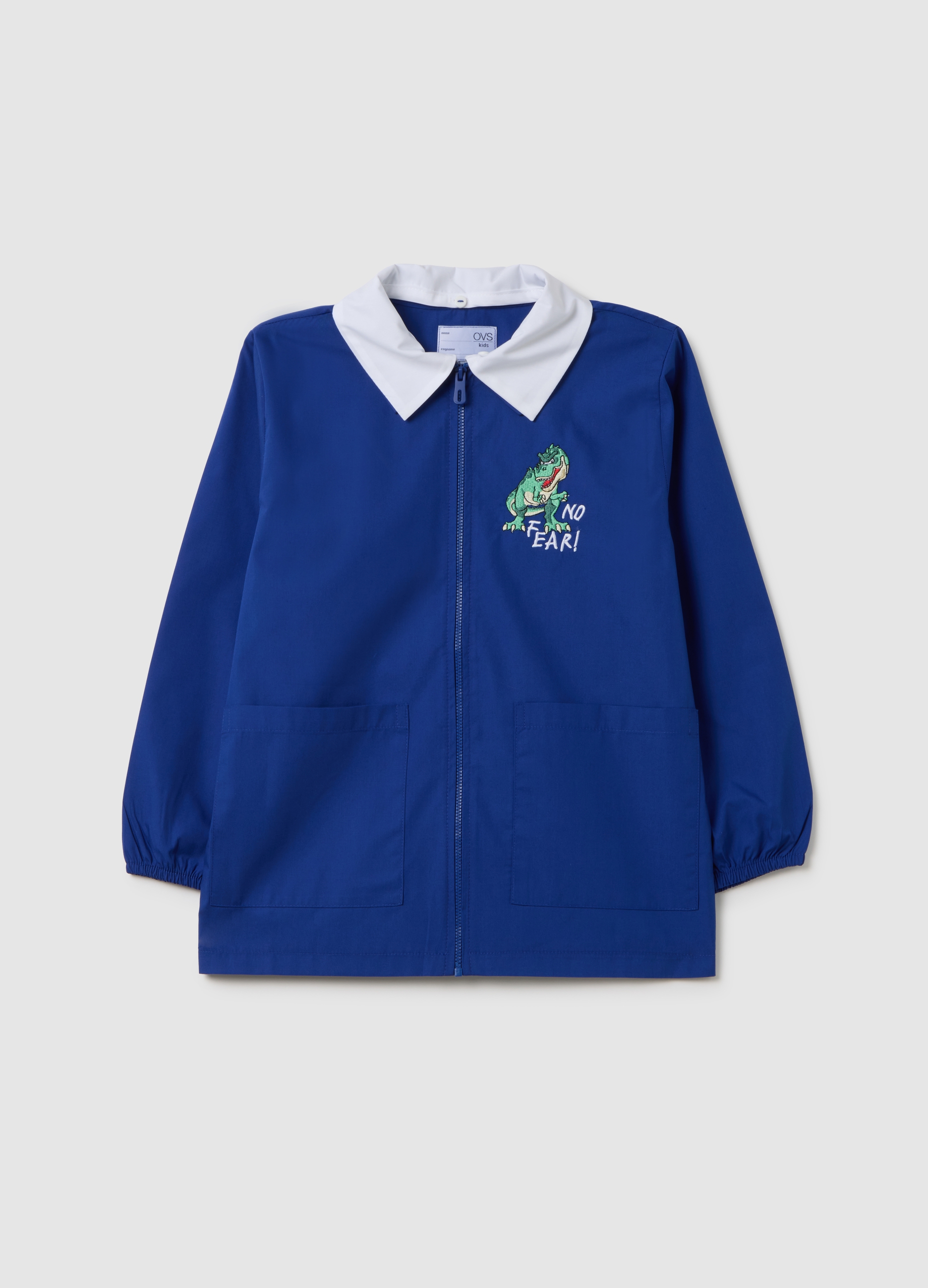 OVS, Grembiule Scolastico Da Bambino In Misto Cotone Blu Con Ricamo Di Dinosauro, Multicolor, Taglia: 5-6