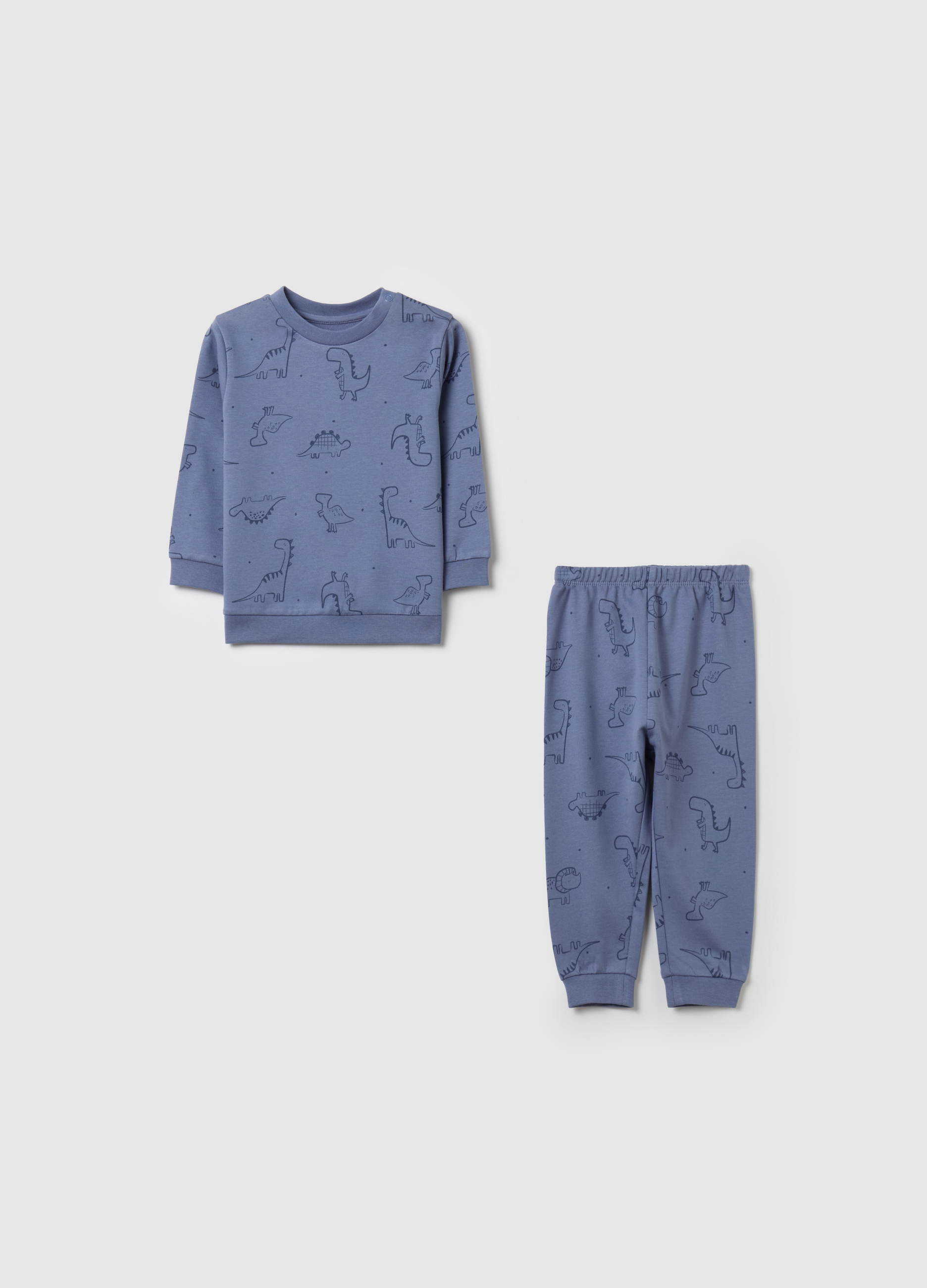Pijama De Algodón Orgánico Con Estampado Dinosaurios, Niño, Azul intenso, Talla: 30-36