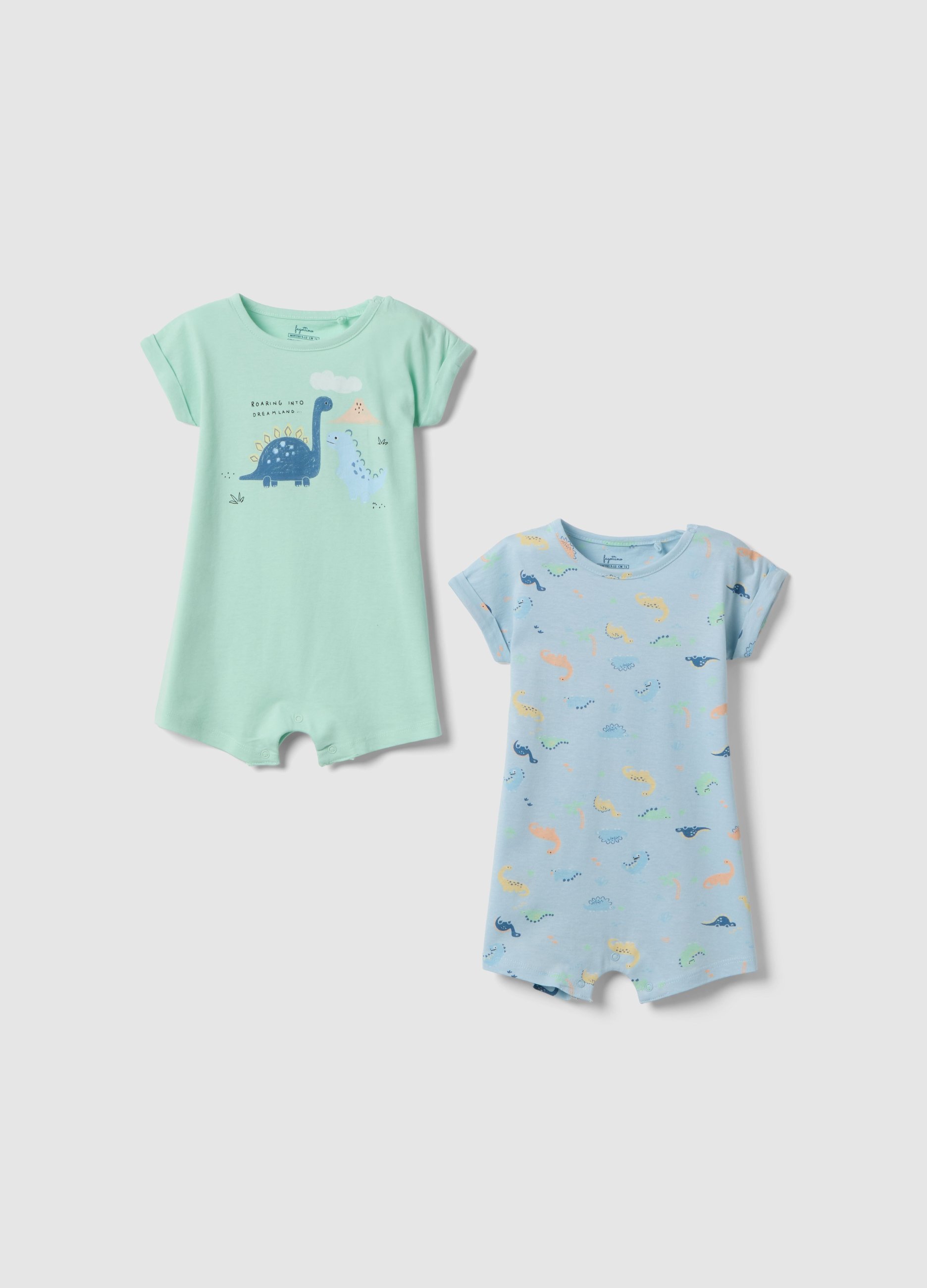 FAGOTTINO, Bipack Romper In Puro Cotone Multicolor Da Neonato Con Dinosauri, Bambino, Multicolor, Taglia: 12-18