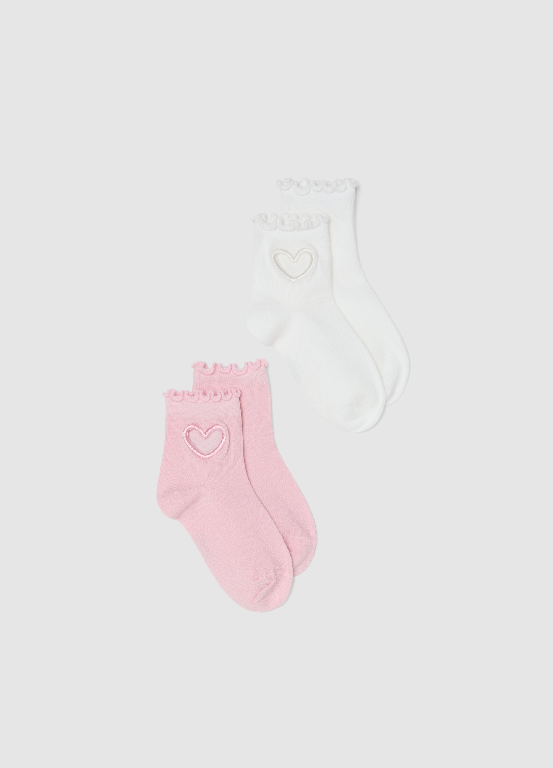 OVS KIDS, Bipack De Calcetines Cortos Multicolor Para Niña De Mezcla De Algodón Con Diseño De Corazón, Niña, Blanco/rosa, Talla: 34/36