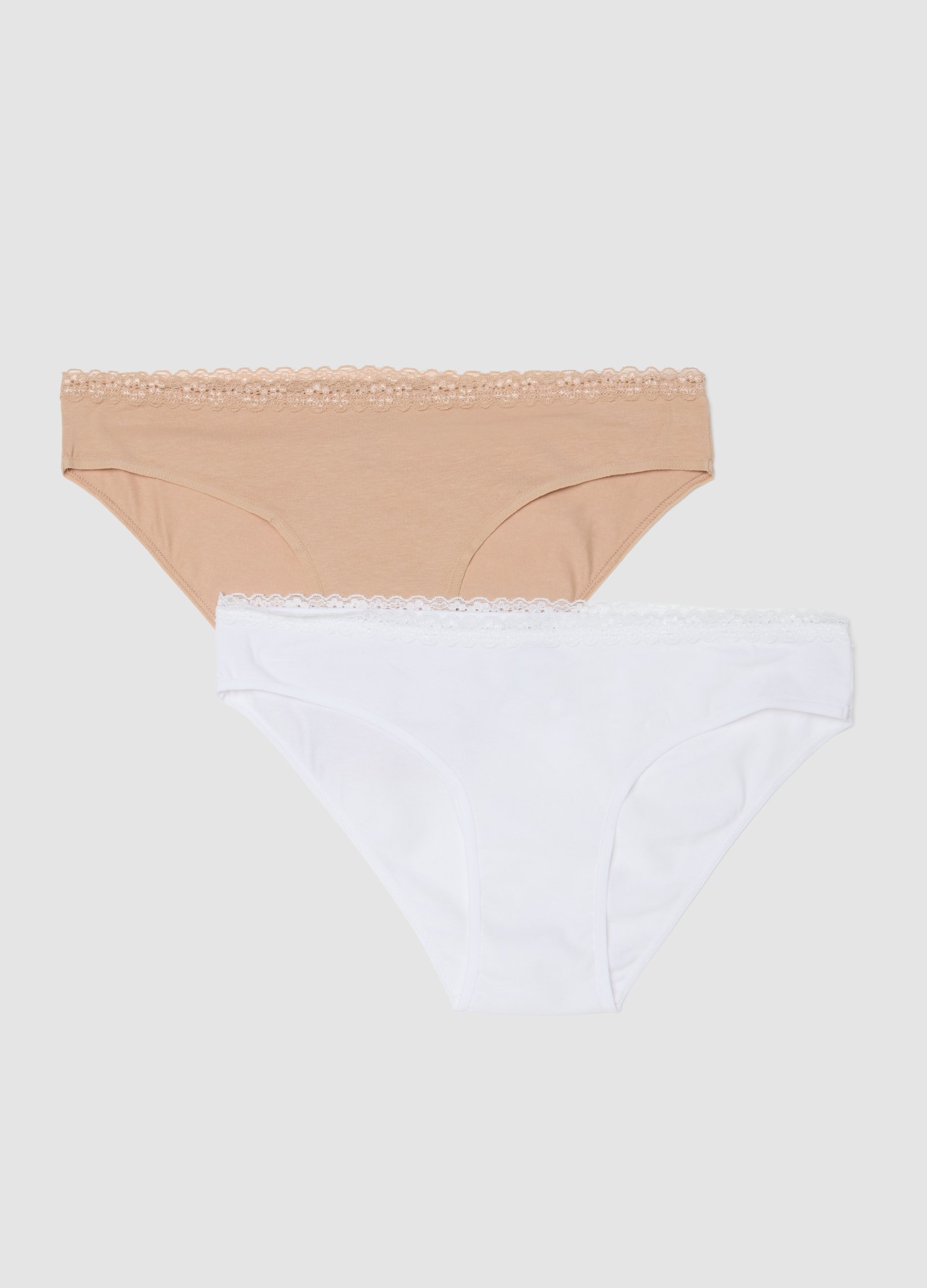 Pack De 2 Braguitas De Algodón Orgánico Beige, Mujer, Blanco/beige, Talla: 4
