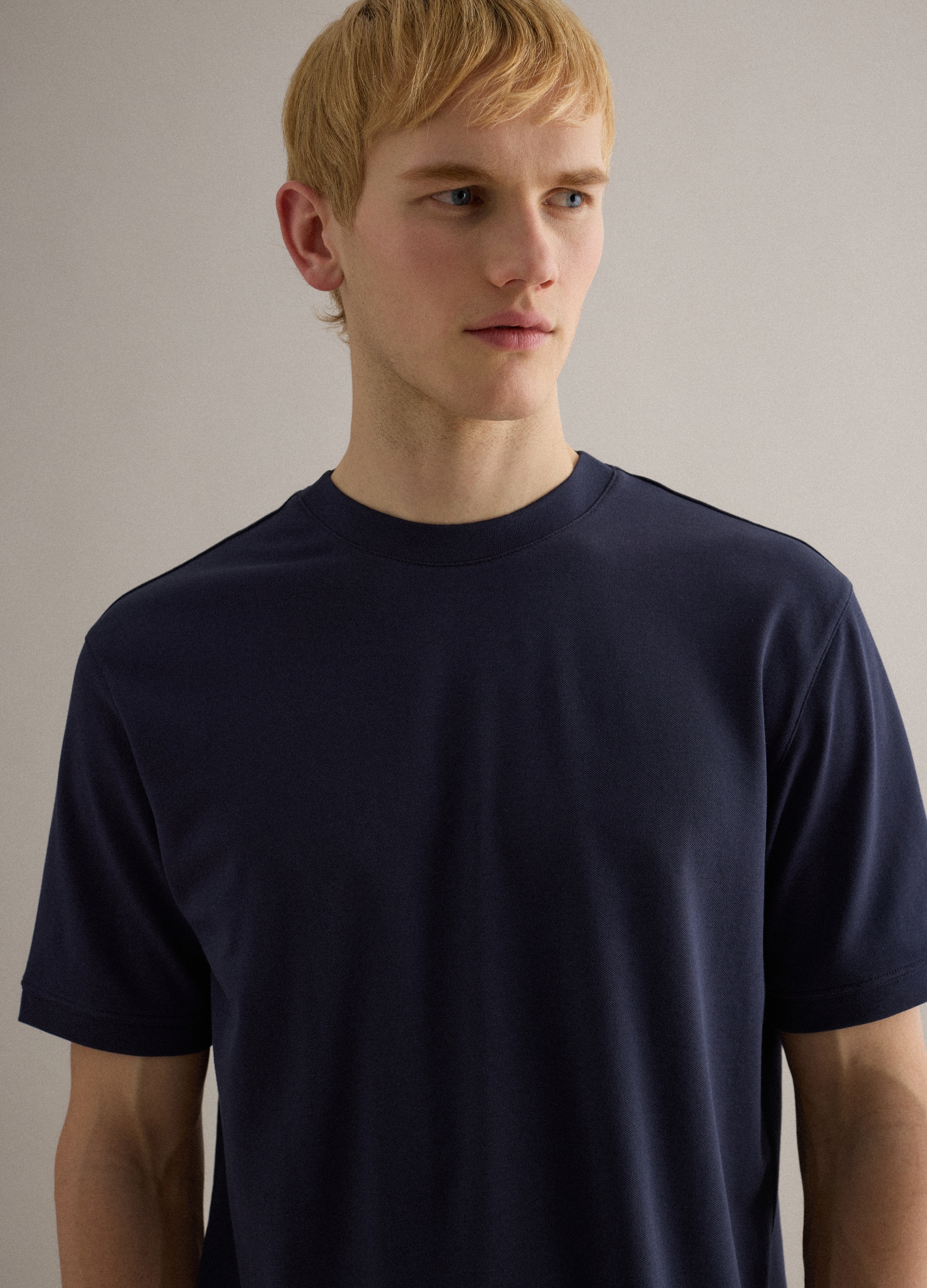 Piombo Tech, Camiseta Azul Cuello Redondo De Ajuste Relajado En Algodón Elástico, Hombre, Azul oscuro, Talla: S