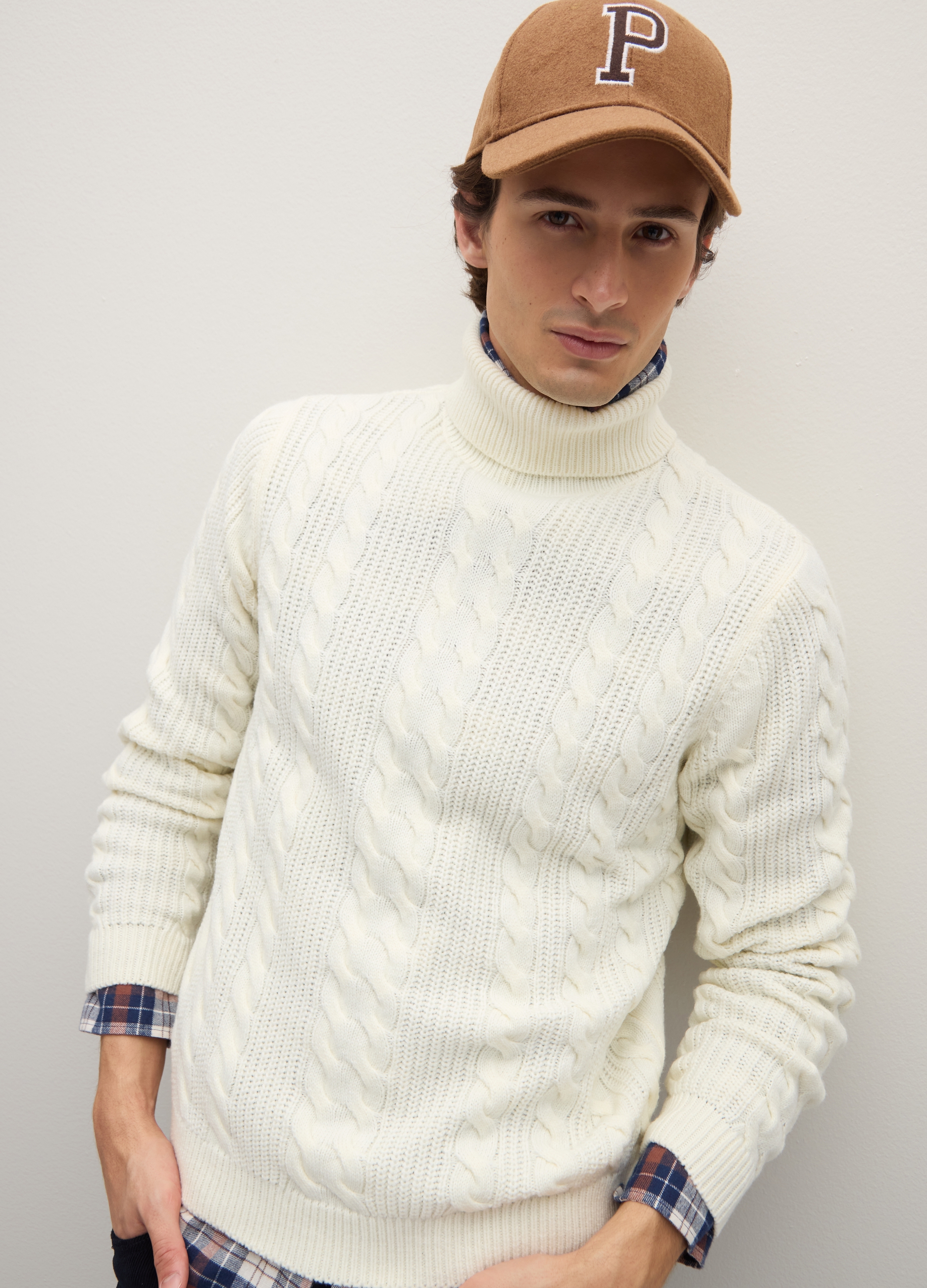 PIOMBO, Maglione A Collo Alto Bianco Regular Fit Con Motivo Jacquard, Hombre, Blanco óptico, Talla: XL