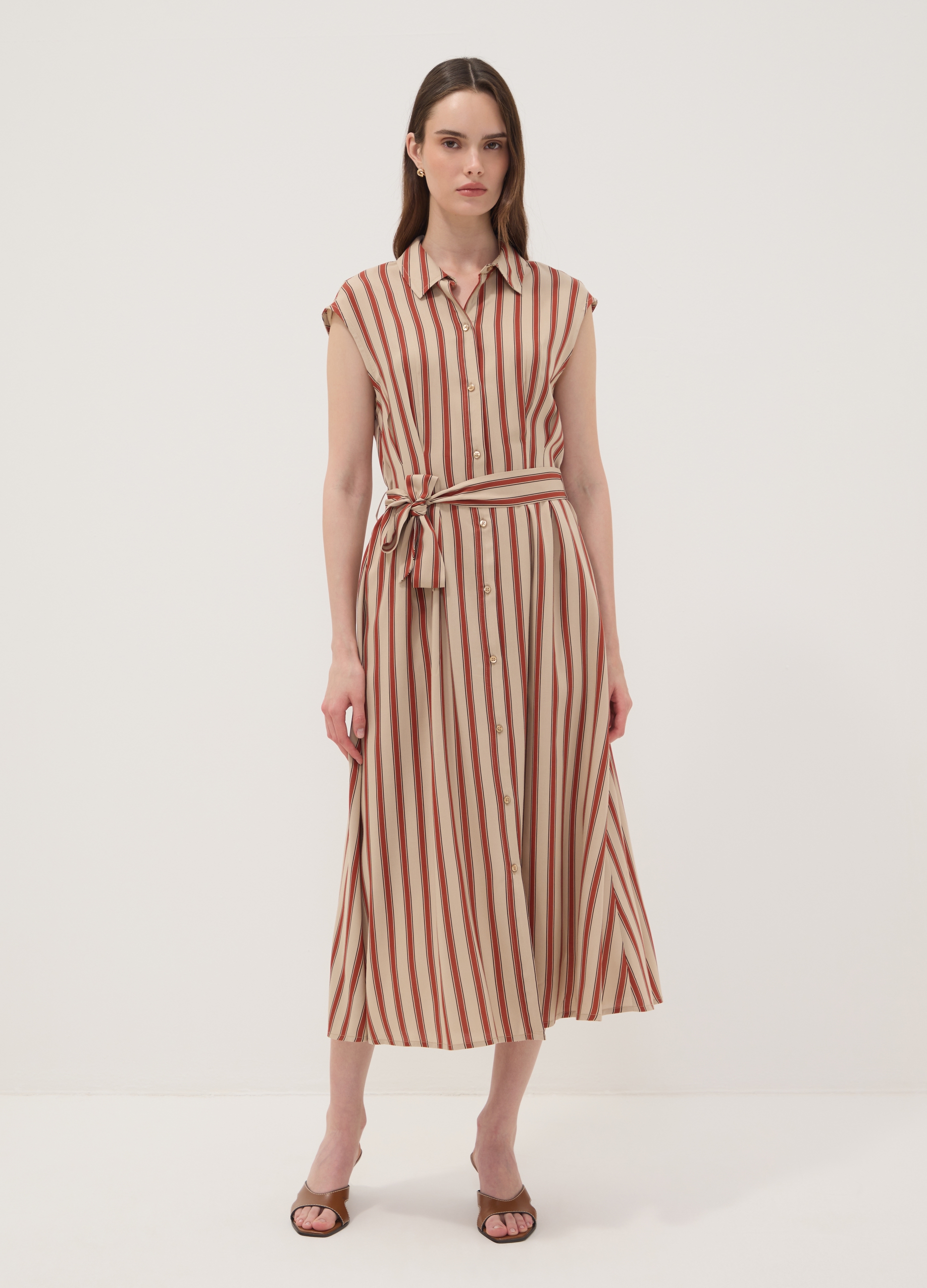 OVS, Abito Midi Multicolor In Pura Viscosa A Righe Regular Fit, Donna, Multicolor, Taglia: XL
