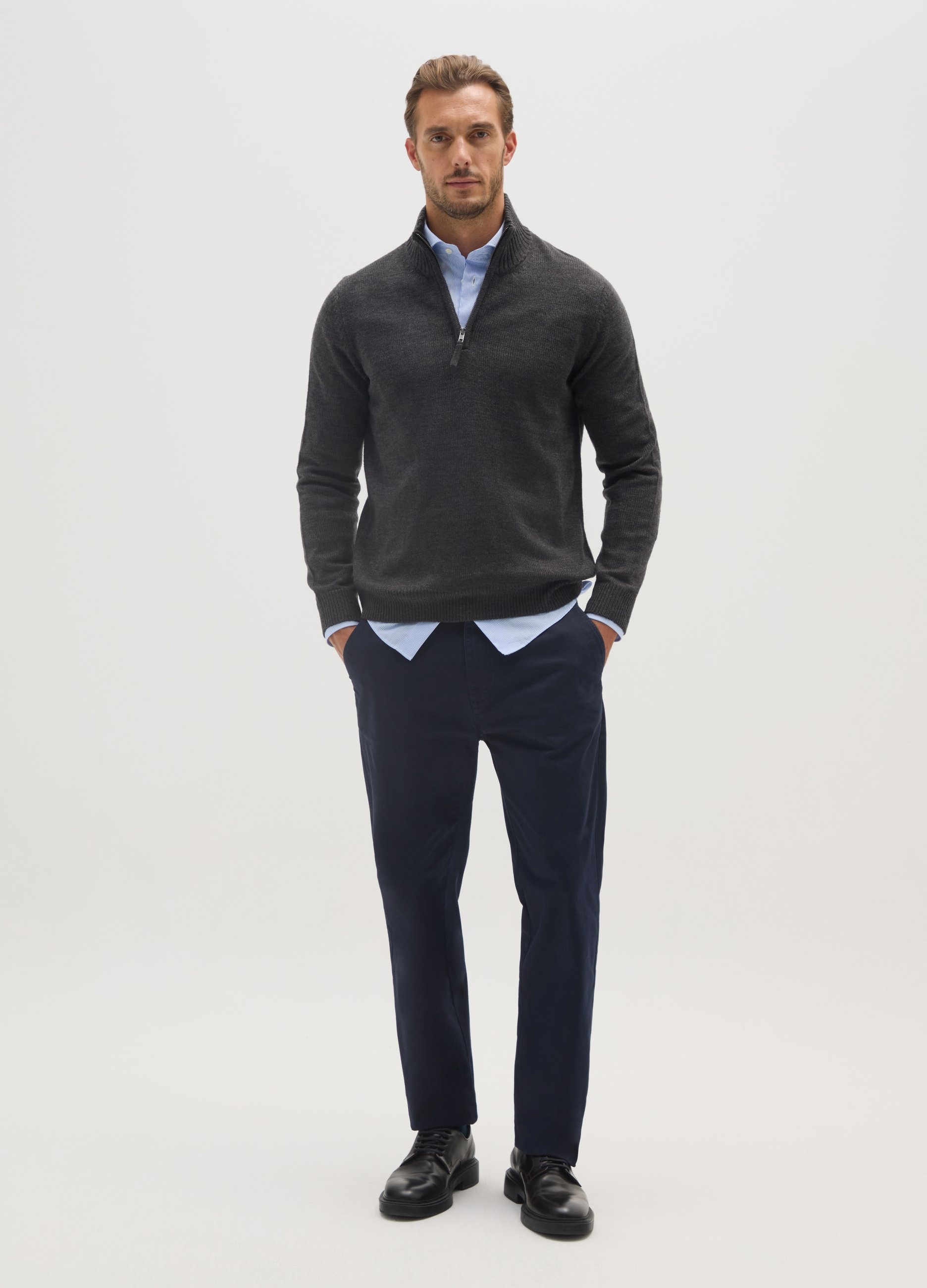 Jersey Gris Ajuste Regular, Hombre, Gris oscuro jaspeado, Talla: L