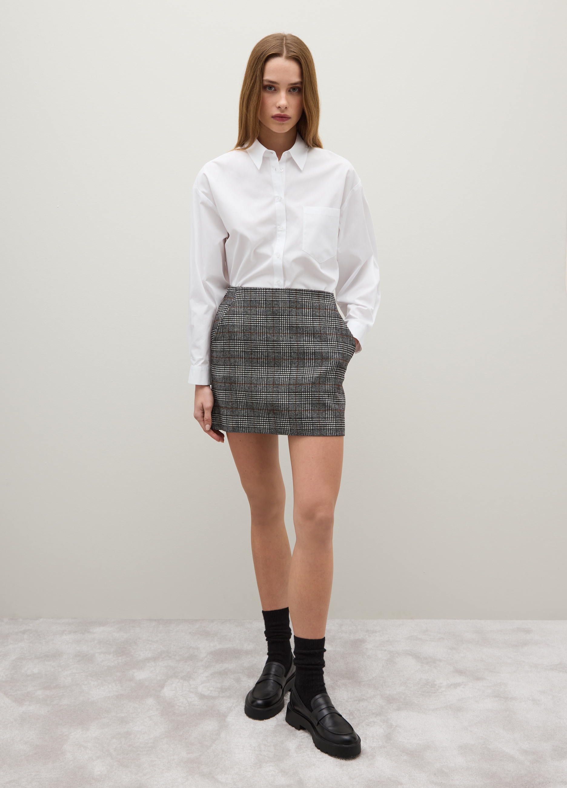 Piombo Contemporary, Falda Mini De Cuadros Multicolor Ajuste Regular, Mujer, Marrón/Gris, Talla: 42