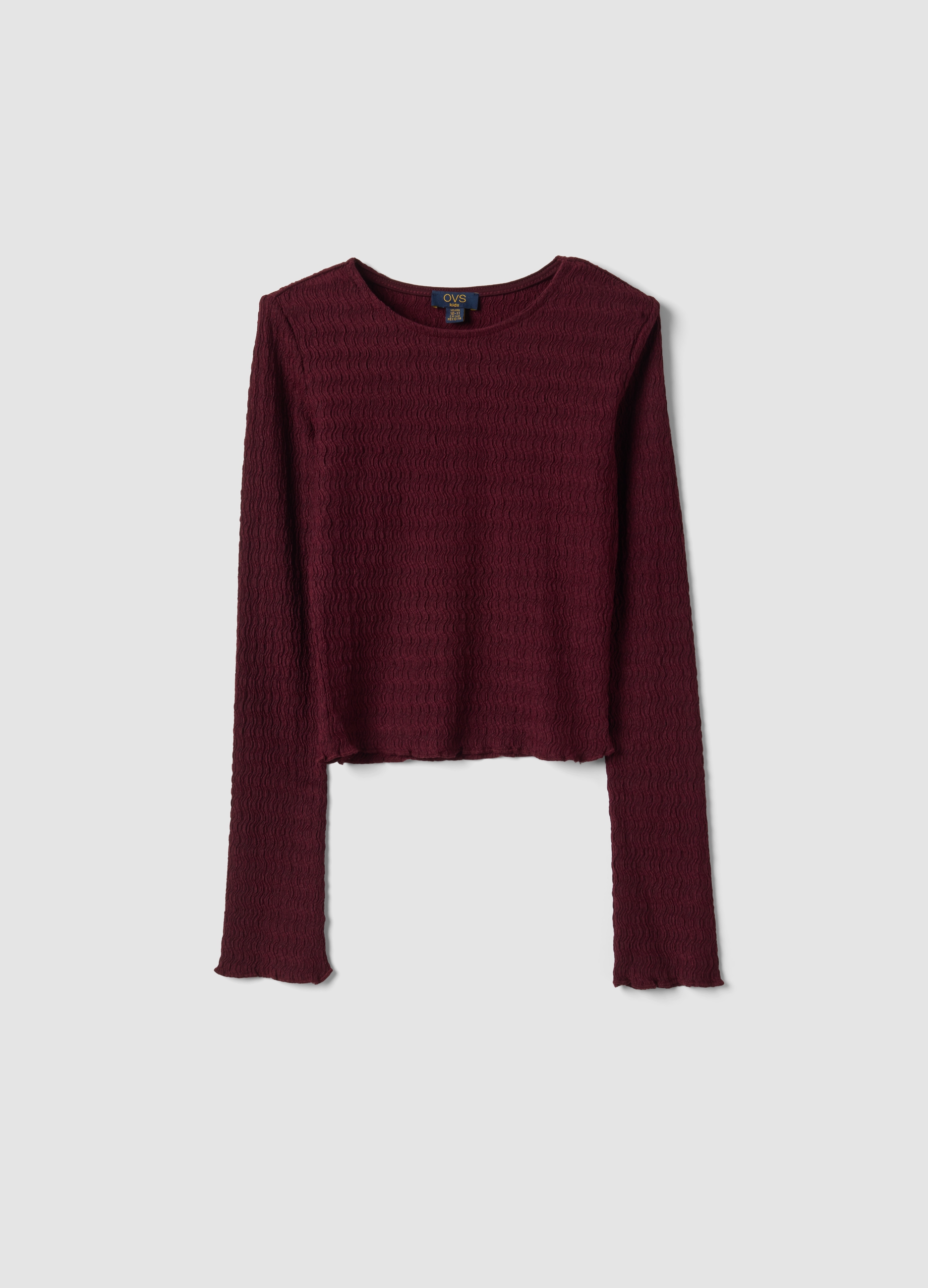 OVS KIDS, T-shirt Rossa A Maniche Lunghe In Tessuto Elasticizzato Girocollo, Bambina, Rosso, Taglia: 13-14