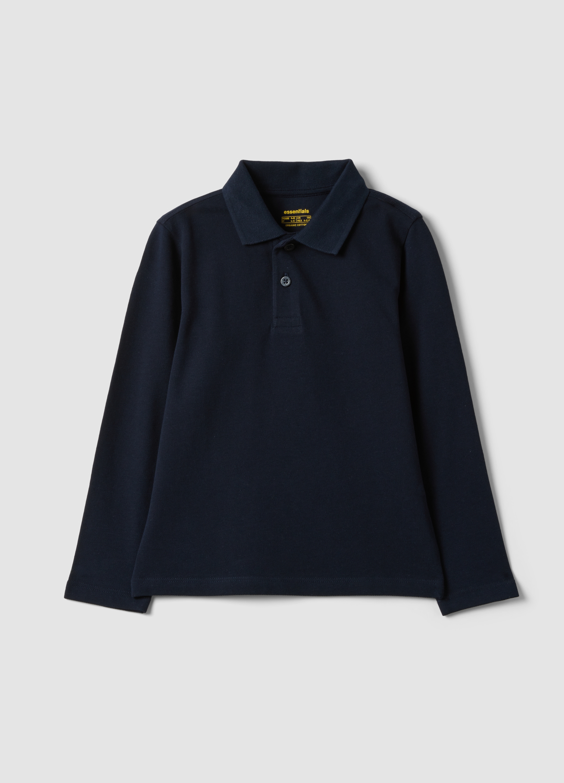 OVS KIDS, Polo Blu In Puro Cotone Organico A Maniche Lunghe Regular Fit Per Bambino, Blu, Taglia: 3-4