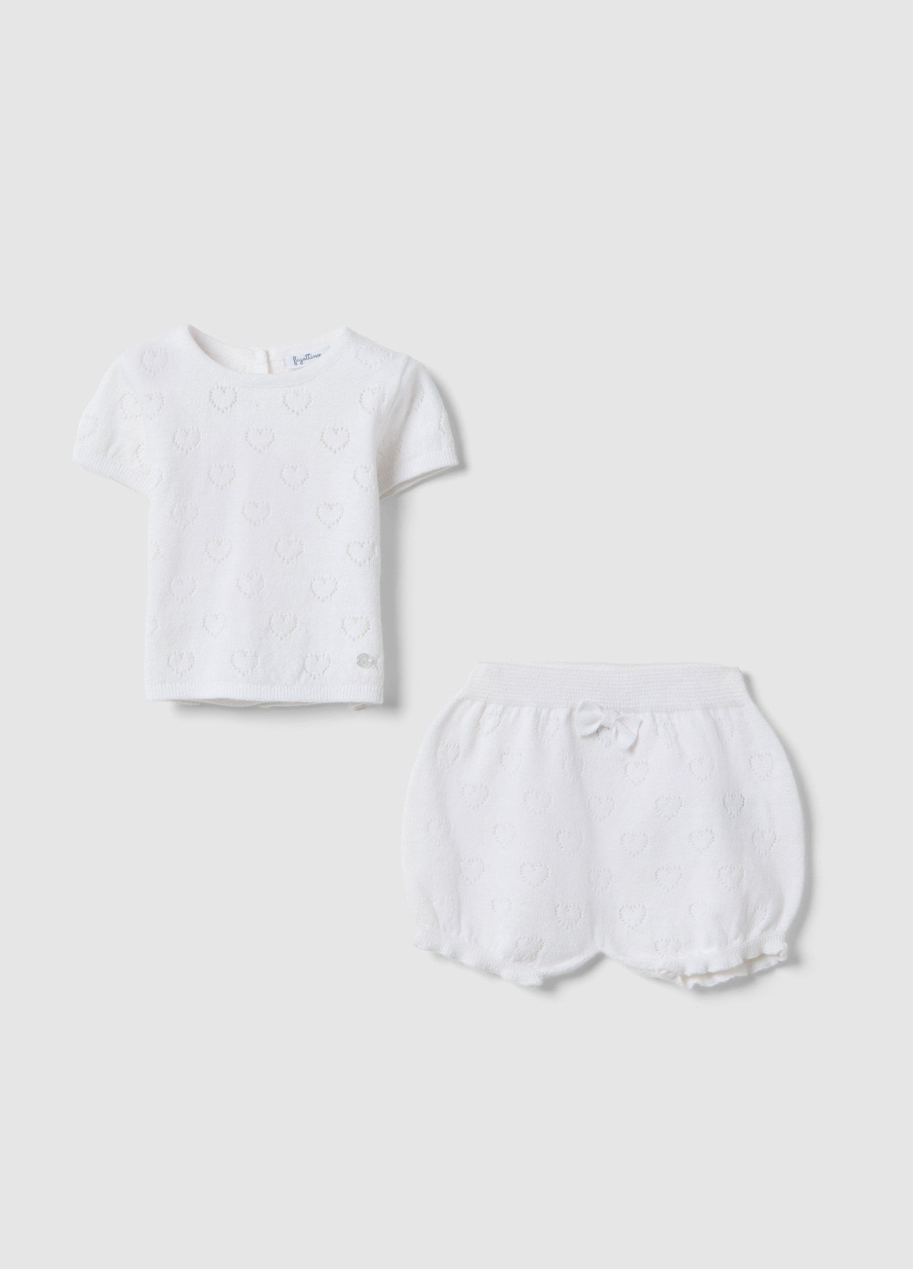 FAGOTTINO, Conjunto De Camiseta Y Pantalones Cortos De Algodón Blanco Puro Para Bebé Niña Con Corazones, Bebé Niña, Blanco óptico, Talla: 1-3