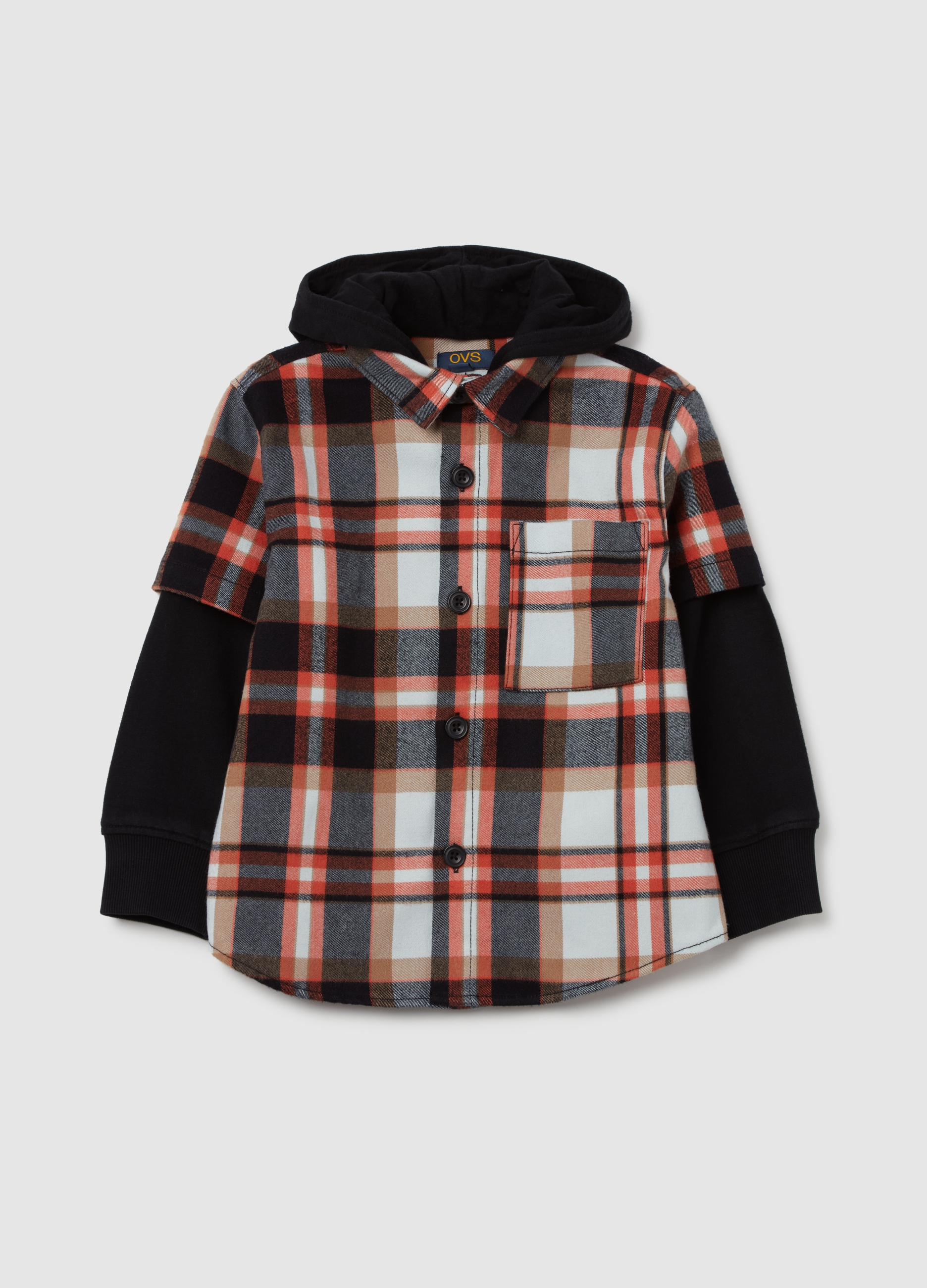OVS KIDS, Camicia Check Con Cappuccio In Felpa, Bambino, Multicolor, Taglia: 6-7