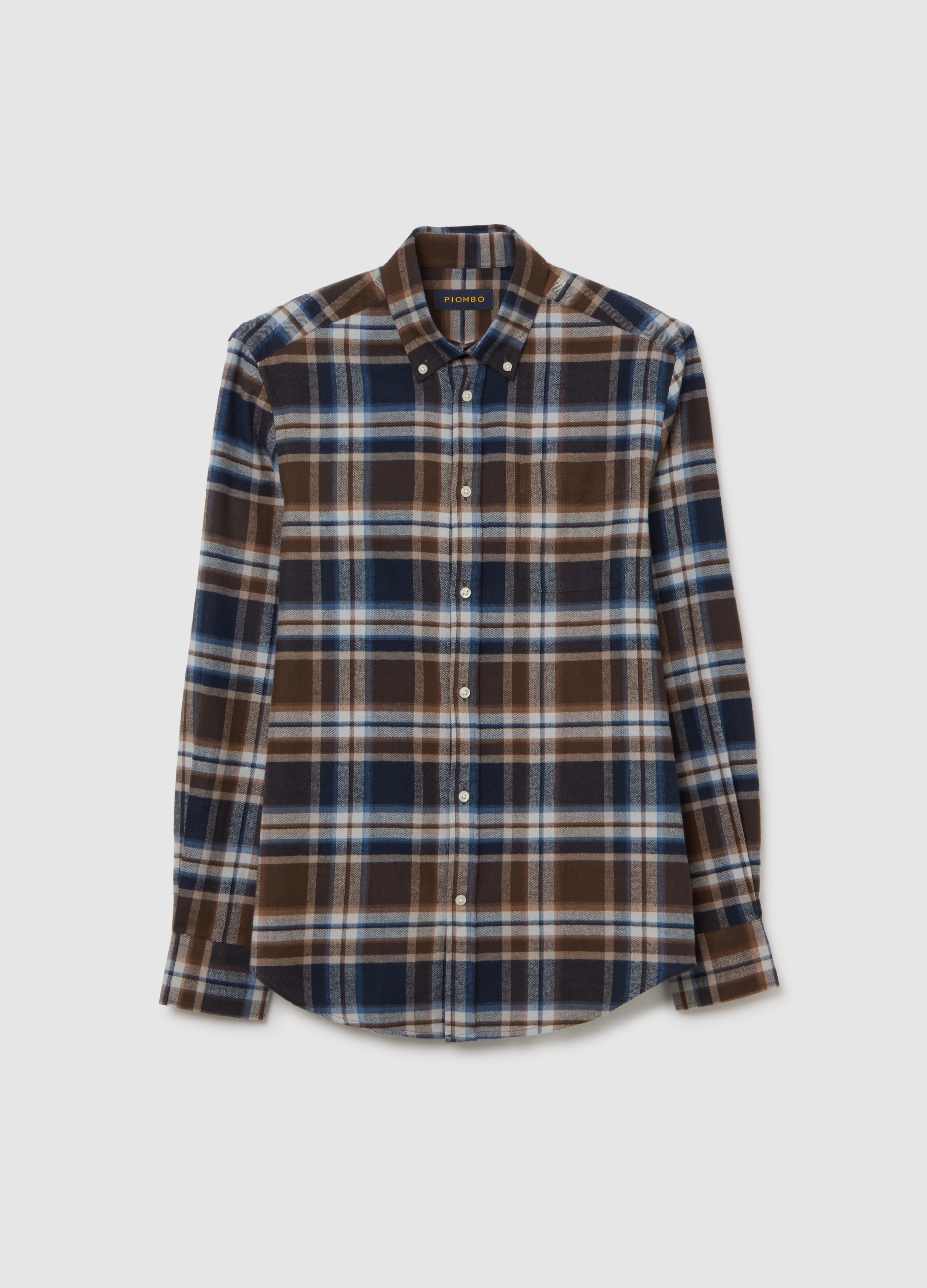 PIOMBO, Camisa De Cuadros Multicolor De Algodón Puro Corte Regular, Hombre, Marrón, Talla: XL