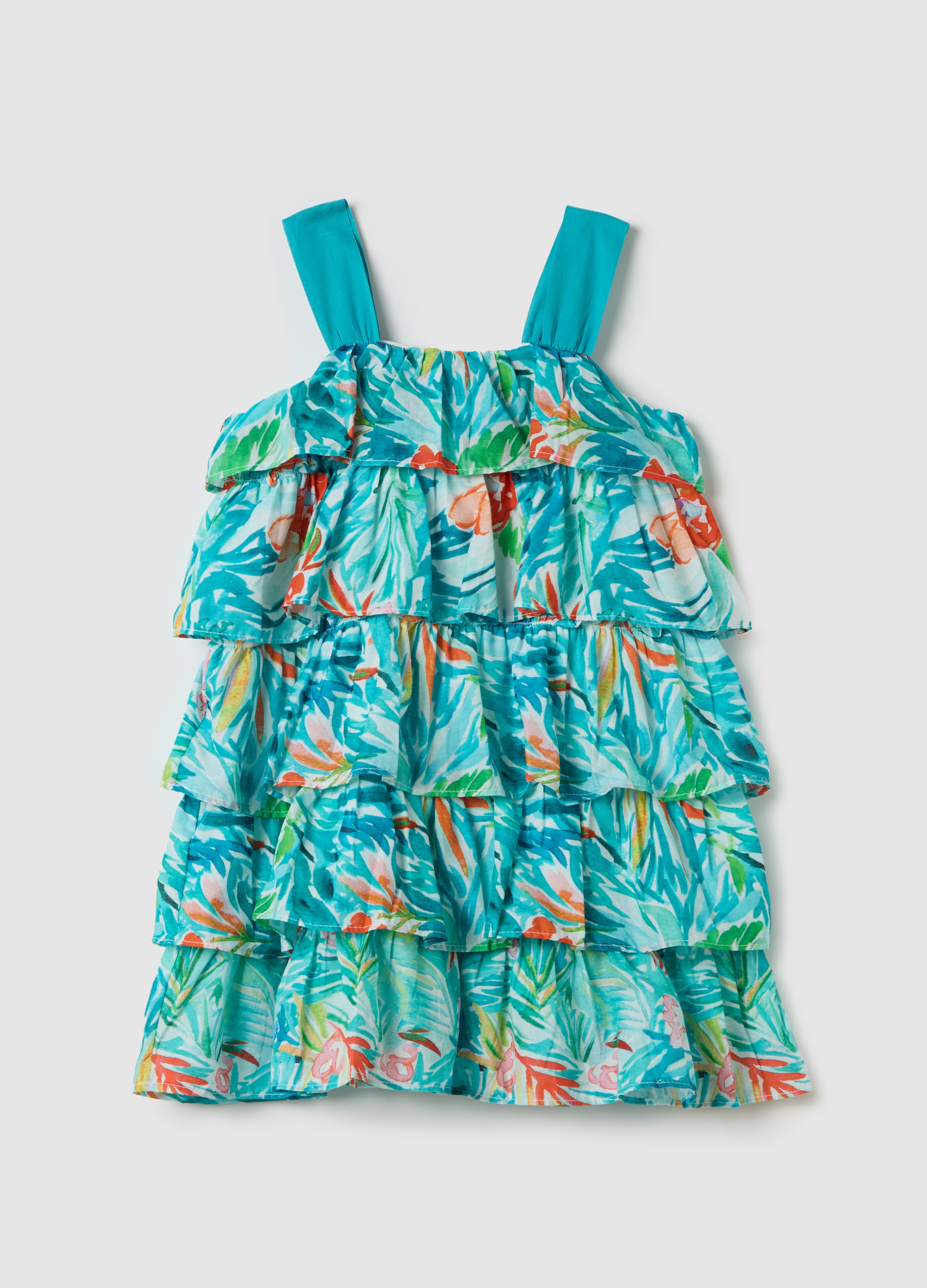 OVS, Abito Da Bambina In Puro Cotone Multicolor Regular Fit Con Balze, Multicolor, Taglia: 3-4