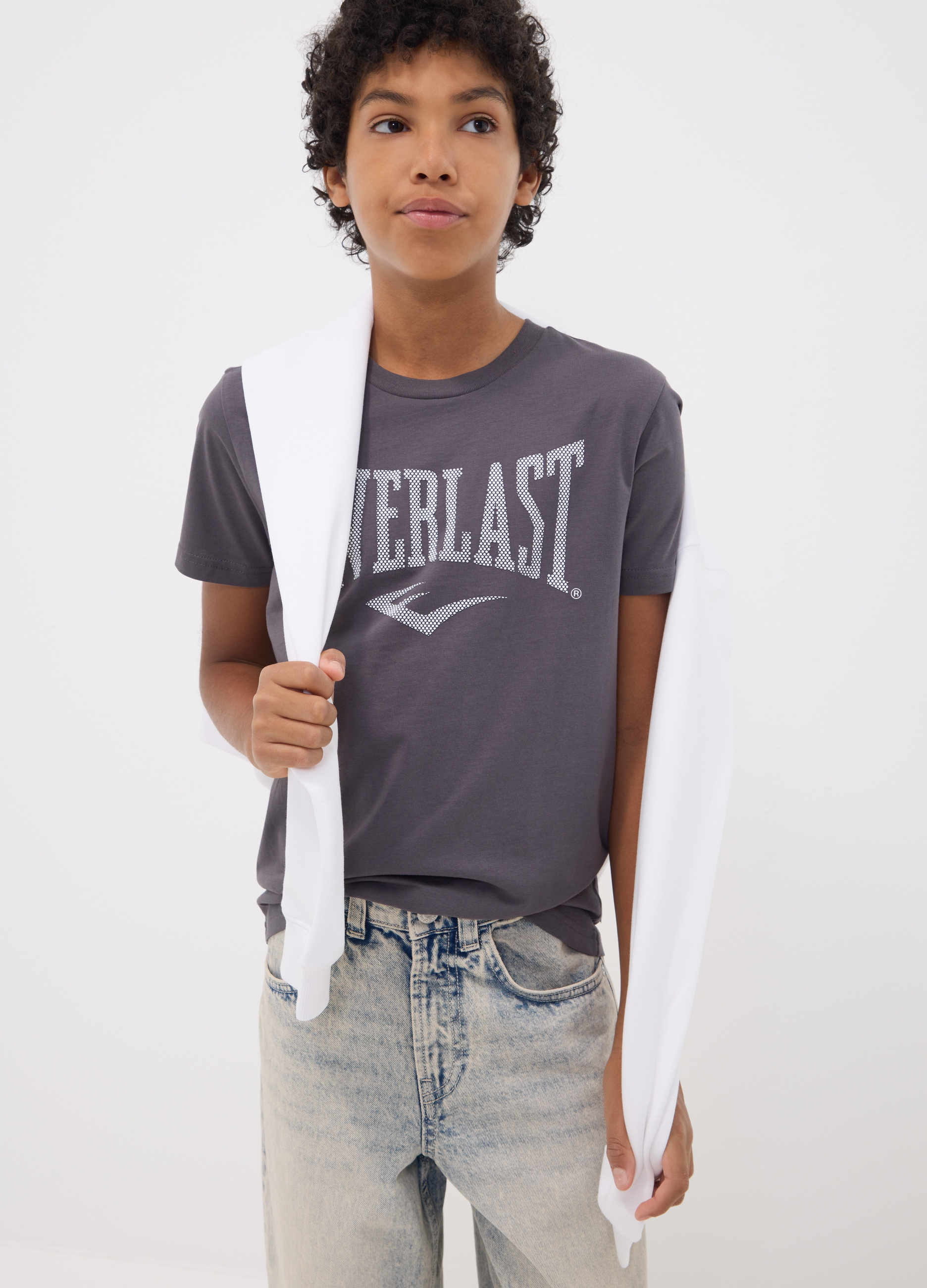 EVERLAST, T-shirt Grigia In Puro Cotone Con Stampa Frontale Per Ragazzo, Unisex, Grigio, Taglia: 11-12