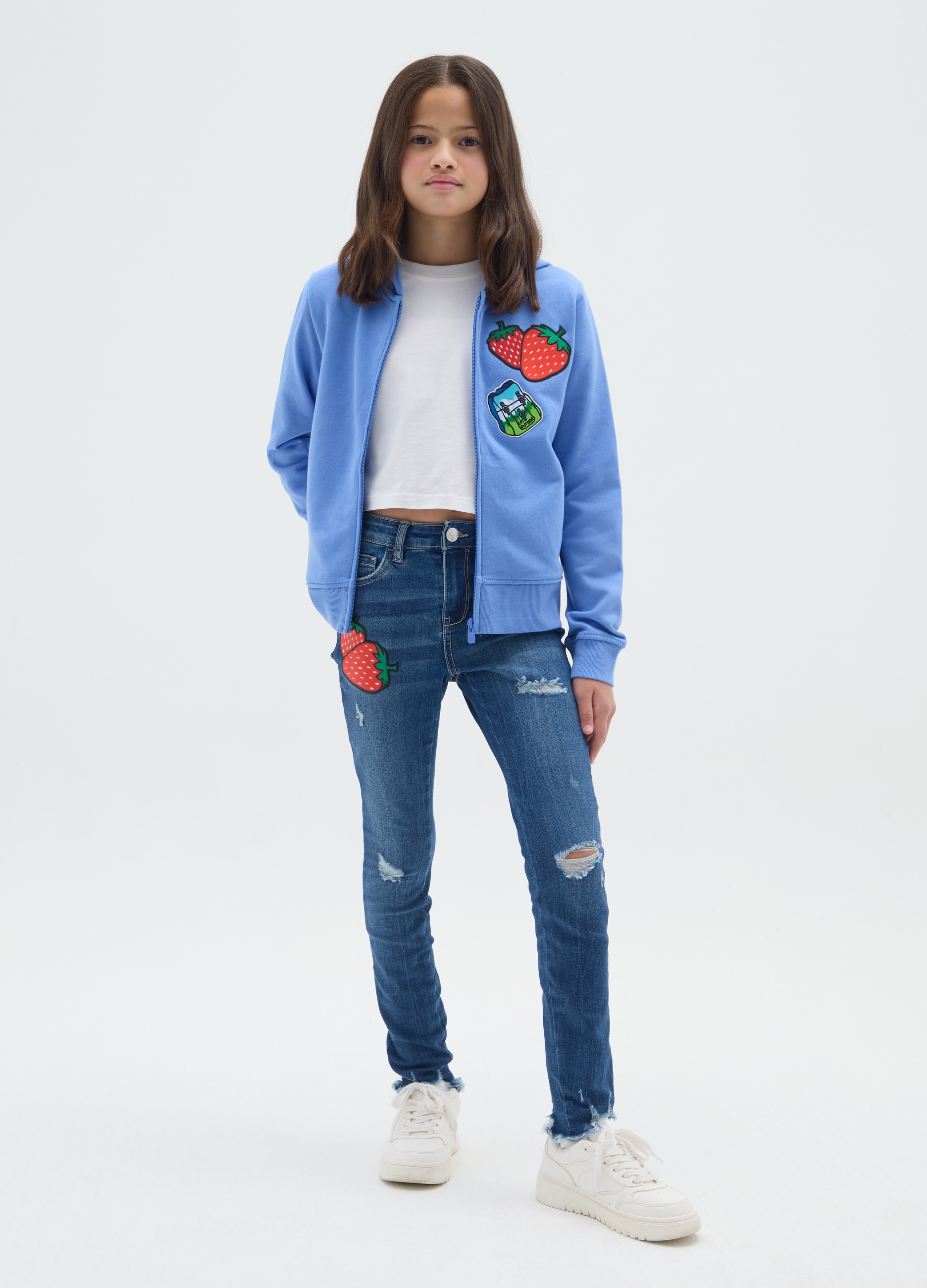 OVS KIDS, Jeans Destroyed Reup Con Patch Colorate Slim Fit, Bambina, Denim, Taglia: 11-12