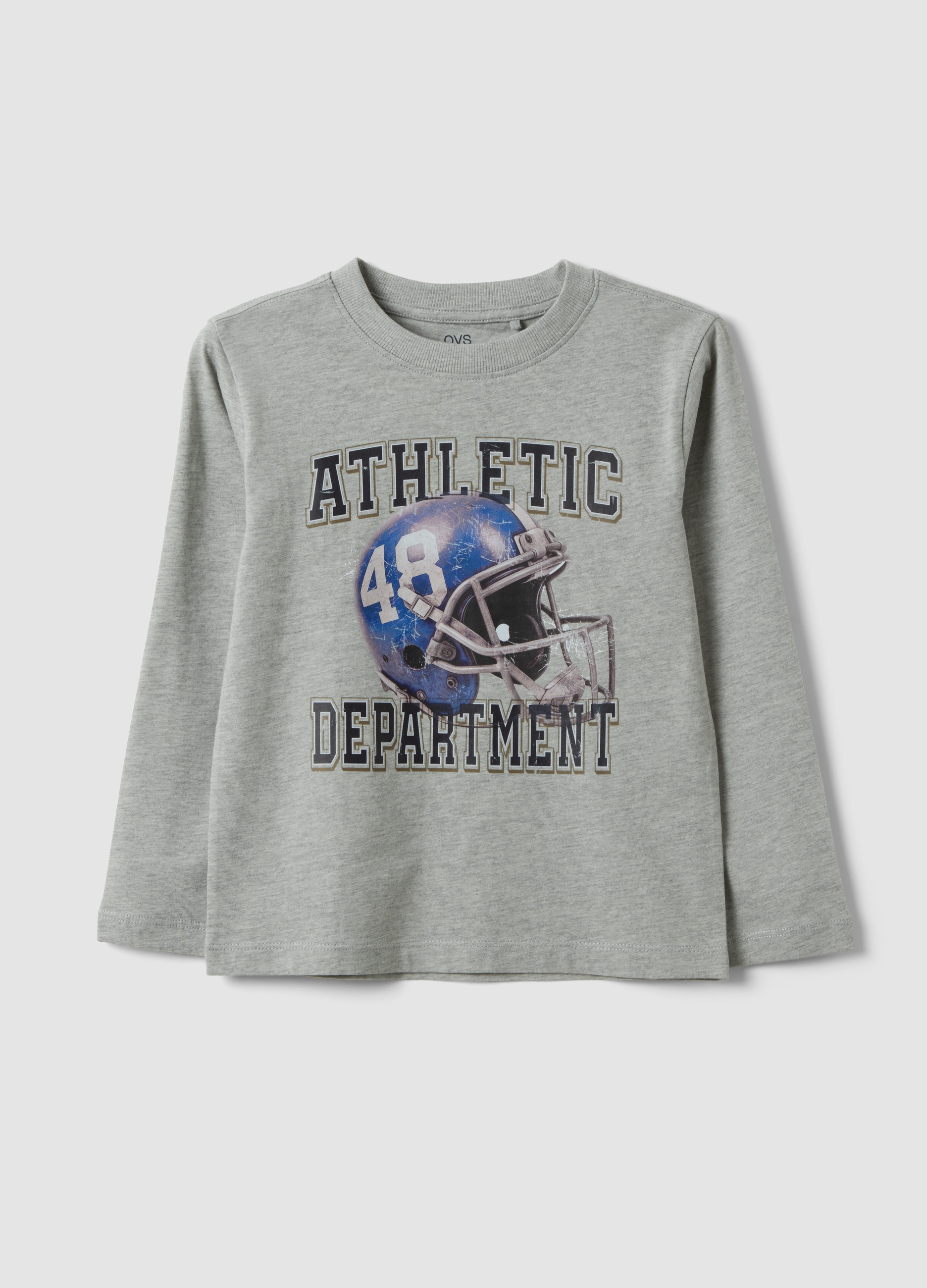 OVS KIDS, T-shirt Grigia In Misto Cotone E Viscosa Con Stampa College Per Bambino, Grigio, Taglia: 7-8