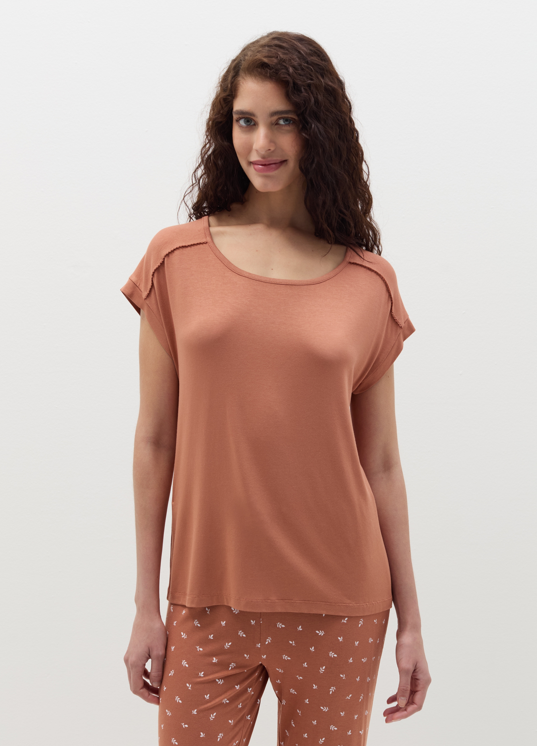 OVS , Top Pigiama Con Dettaglio Ricamato, Donna, Marrone, Taglia: S