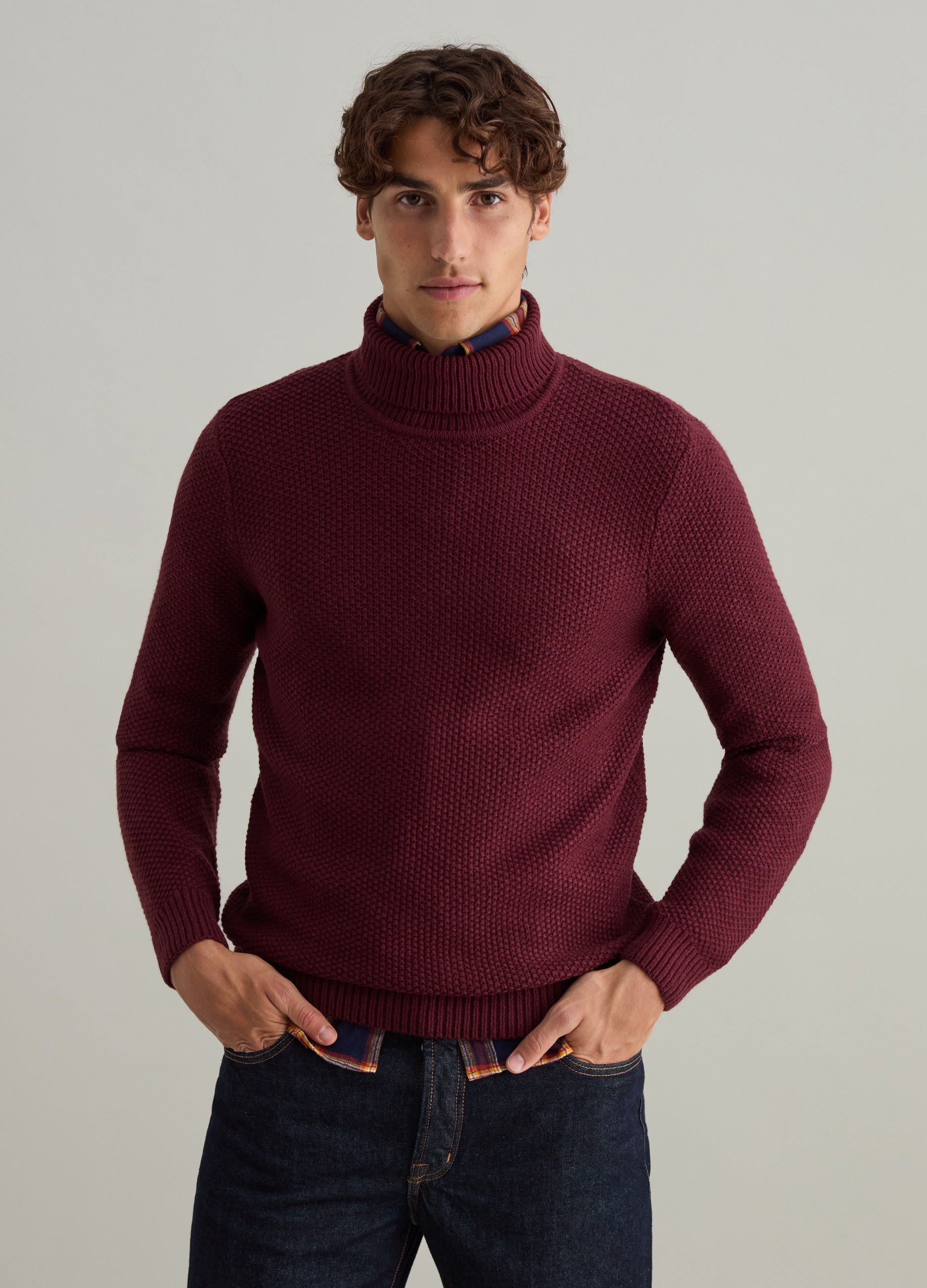 PIOMBO, Jersey Tricot De Cuello Alto, Hombre, Rojo Oscuro, Talla: L