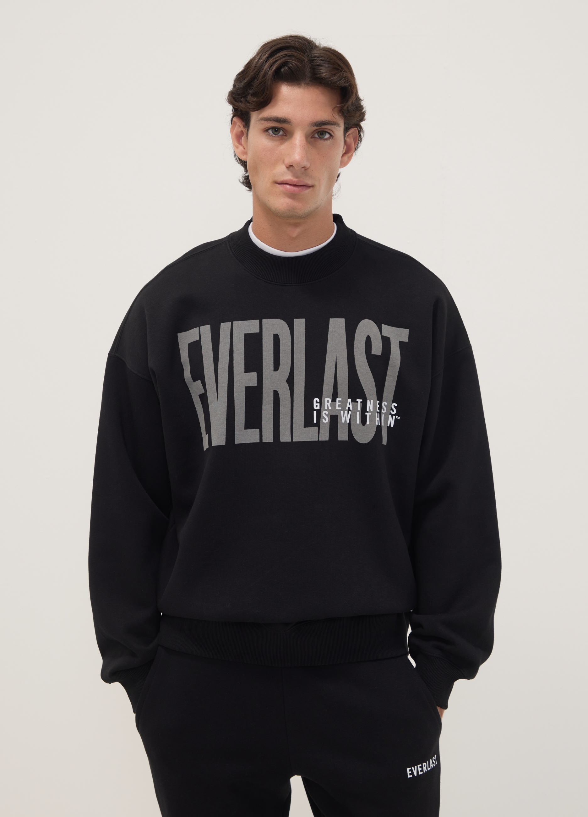 EVERLAST, Felpa Nera In Misto Cotone Con Logo Frontale, Unisex, Nero, Taglia: S