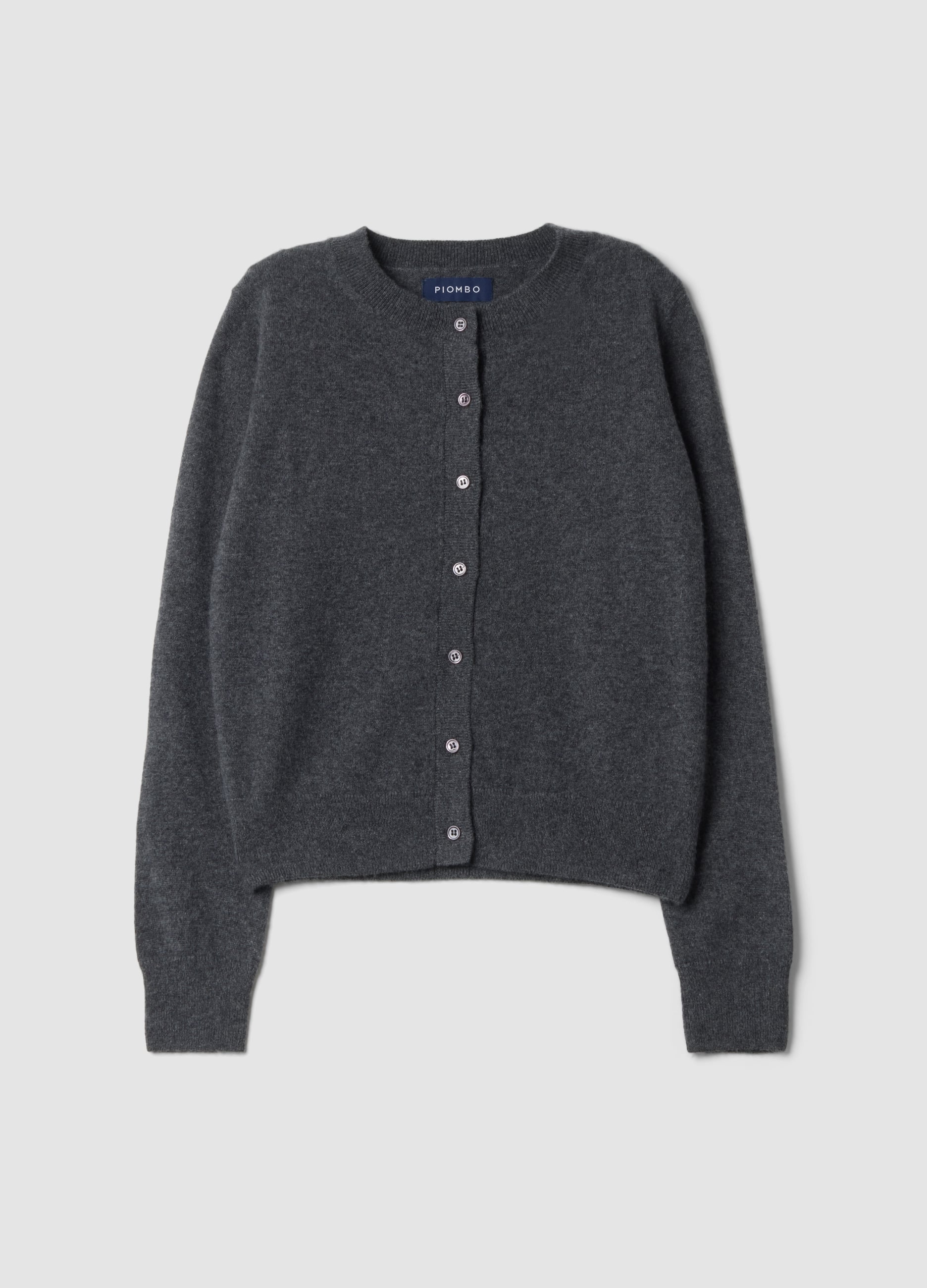 Piombo Contemporary, Cardigan Grigio Girocollo In Puro Cashmere, Donna, Grigio, Taglia: XL