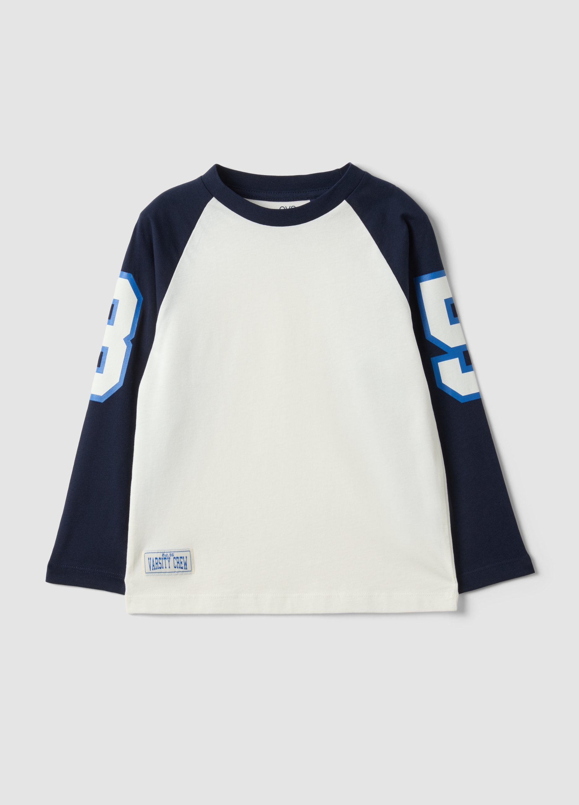 OVS KIDS, T-shirt Bianca In Puro Cotone Con Girocollo E Maniche Raglan Per Bambino, Bianco, Taglia: 7-8