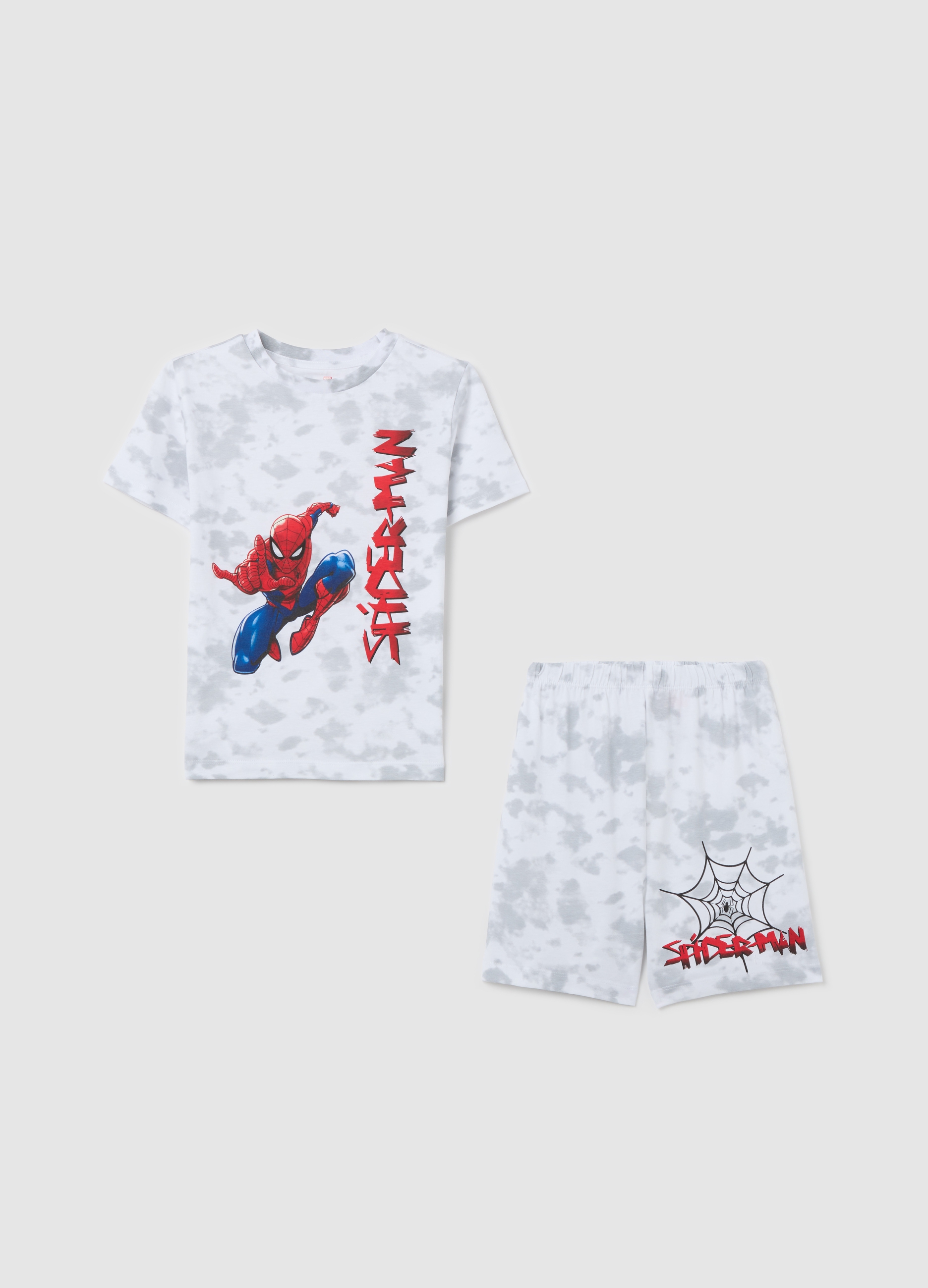 OVS, Pigiama Corto Con Stampa Spiderman In Cotone, Bambino, Bianco, Taglia: 3-4
