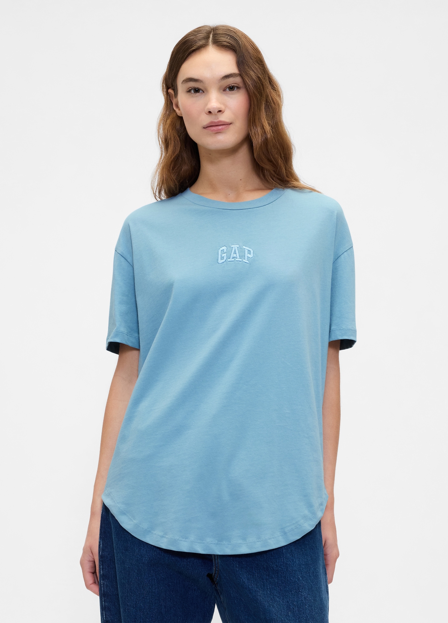 GAP, T-shirt In Cotone Con Logo Gap, Donna, Azzurro, Taglia: XXS