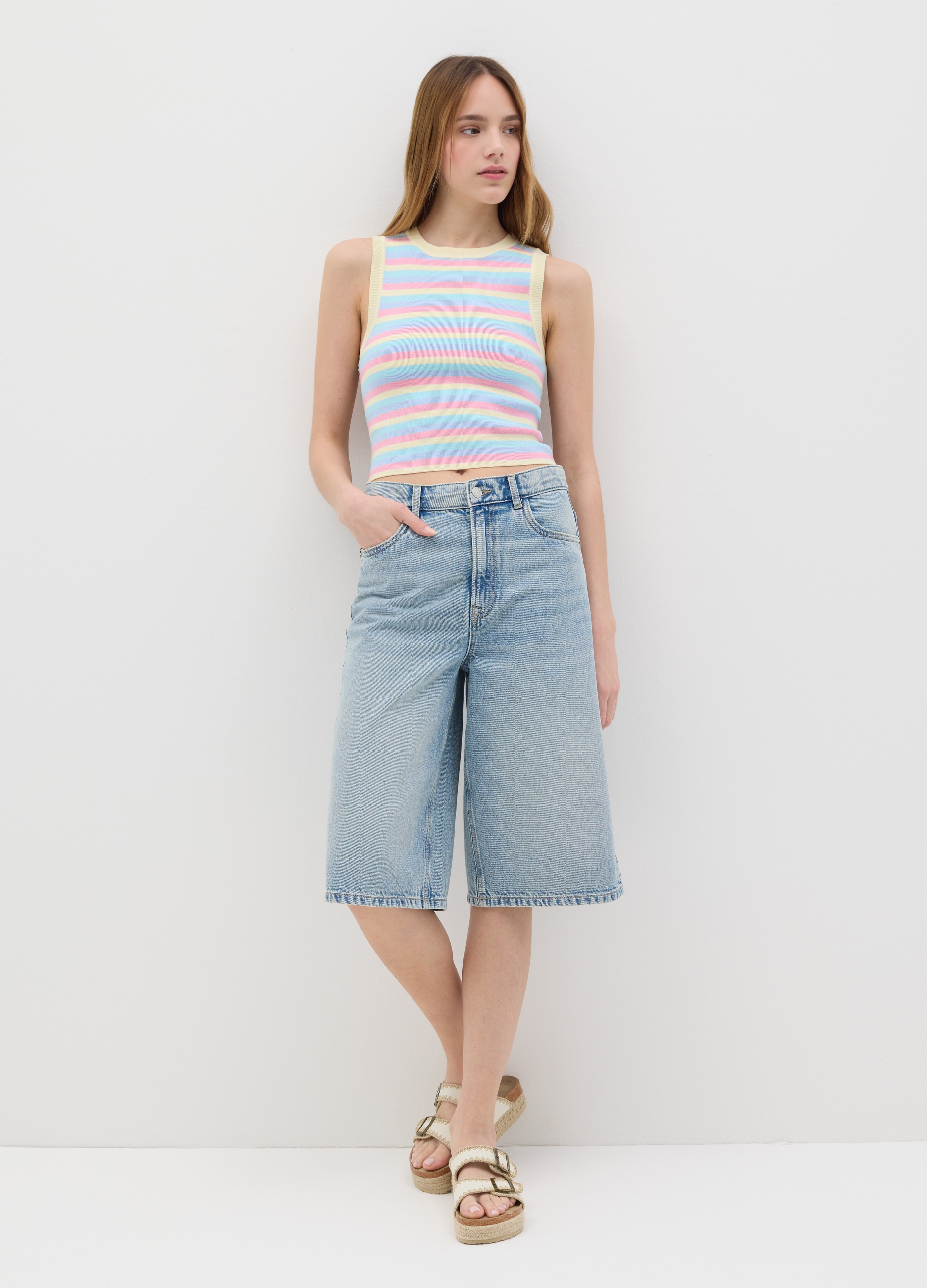 OVS, Top Da Donna In Misto Viscosa Multicolor Fitted, Multicolor, Taglia: XS