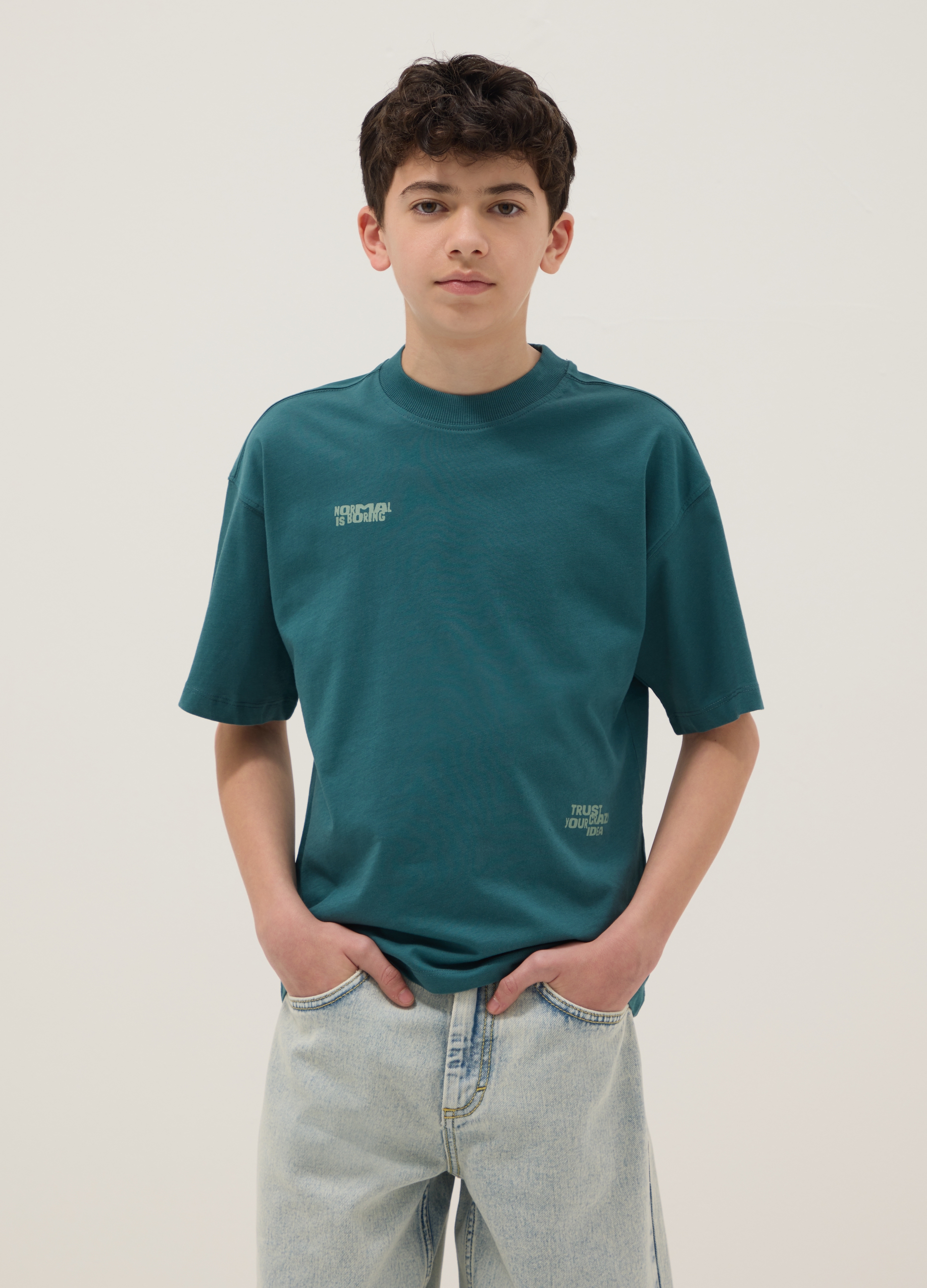 OVS KIDS, Camiseta Oversize Verde De Algodón Puro Para Chico, Niño, Verde claro, Talla: 12-13